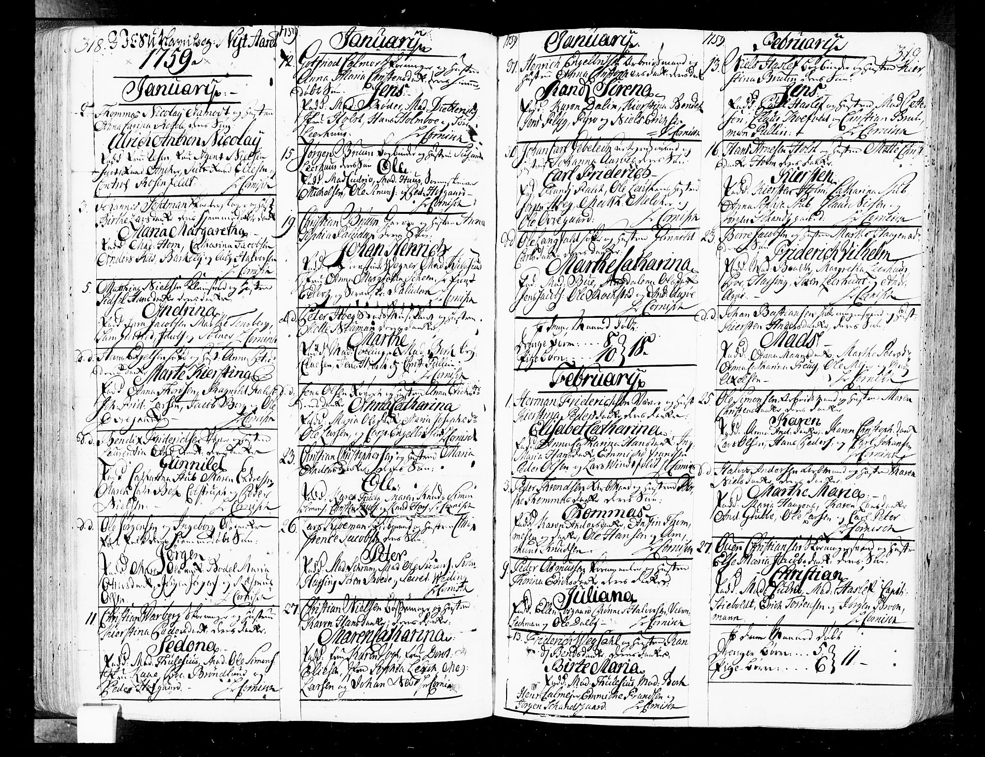 Oslo domkirke Kirkebøker, SAO/A-10752/F/Fa/L0004: Parish register (official) no. 4, 1743-1786, p. 318-319