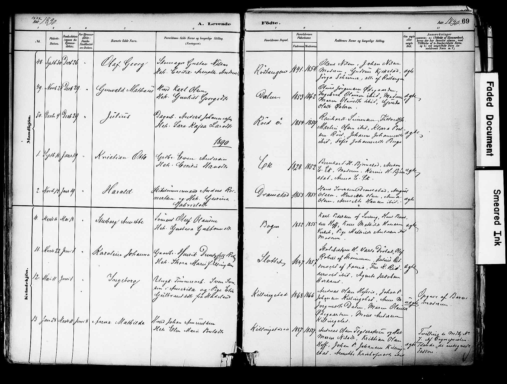 Hurum kirkebøker, AV/SAKO-A-229/F/Fa/L0014: Parish register (official) no. 14, 1882-1895, p. 69