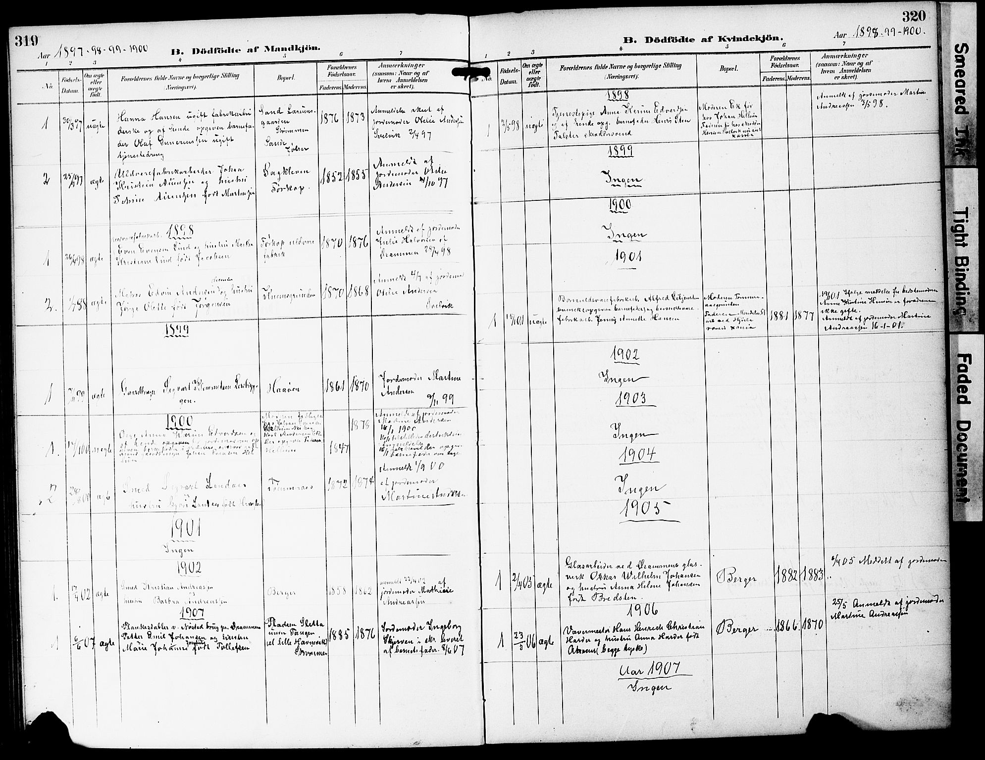 Strømm kirkebøker, AV/SAKO-A-322/G/Ga/L0004: Parish register (copy) no. I 4, 1897-1927, p. 319-320