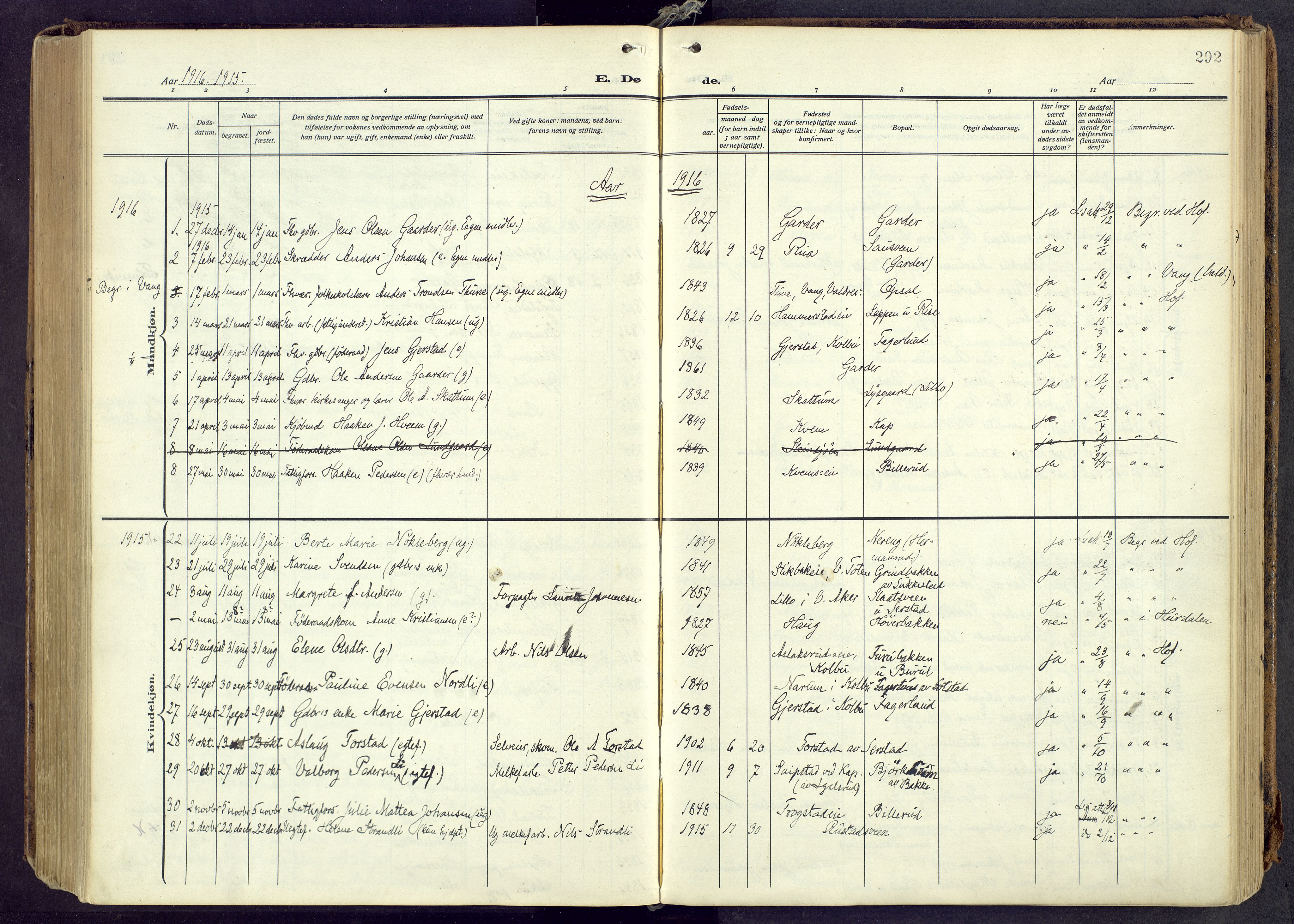 Østre Toten prestekontor, AV/SAH-PREST-104/H/Ha/Haa/L0010: Parish register (official) no. 10, 1910-1920, p. 292