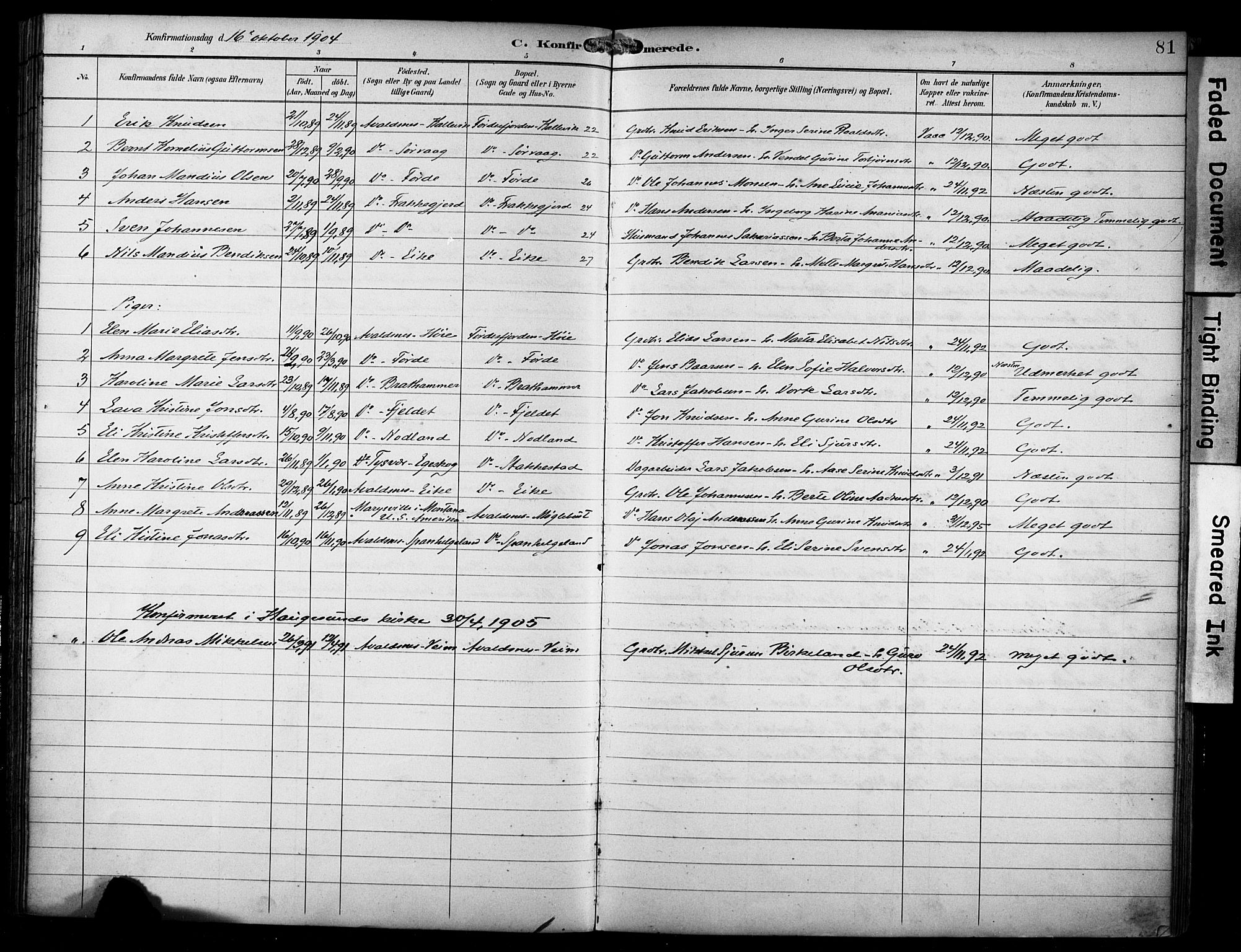 Avaldsnes sokneprestkontor, SAST/A -101851/H/Ha/Haa/L0016: Parish register (official) no. A 16, 1893-1918, p. 81