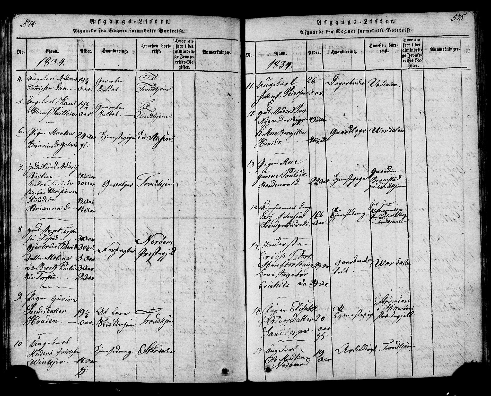Ministerialprotokoller, klokkerbøker og fødselsregistre - Nord-Trøndelag, SAT/A-1458/717/L0169: Parish register (copy) no. 717C01, 1816-1834, p. 574-575