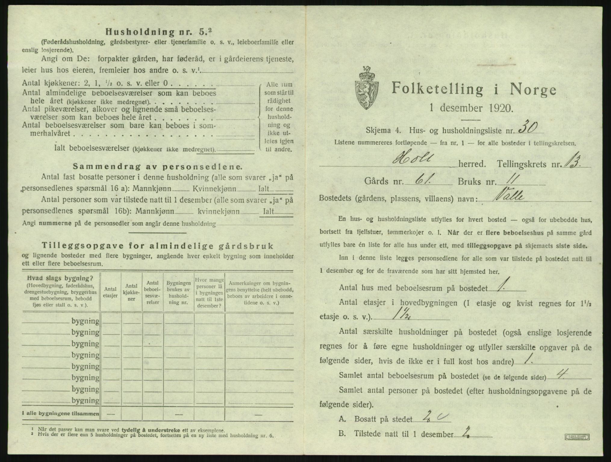 SAK, 1920 census for Holt, 1920, p. 1414