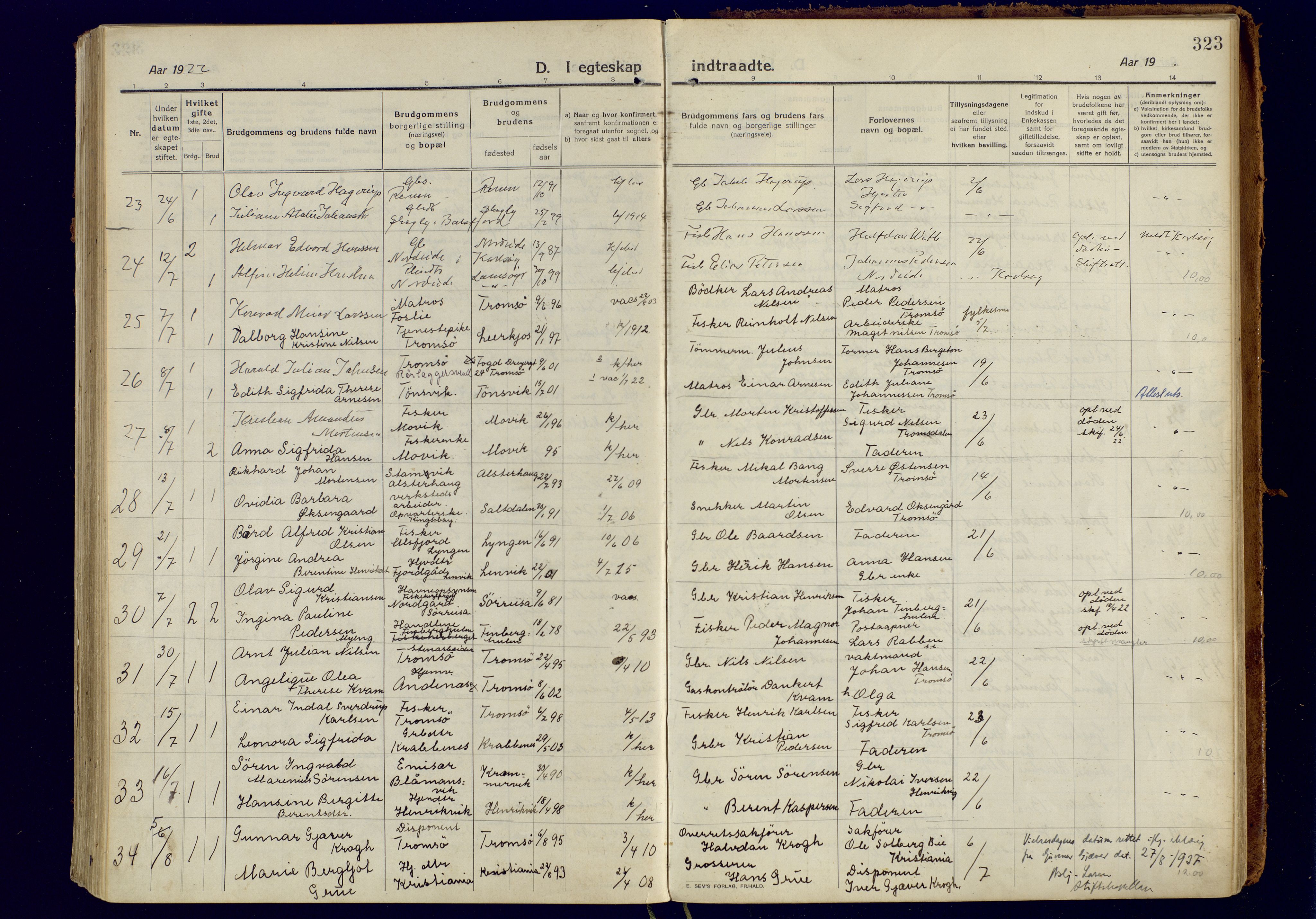 Tromsøysund sokneprestkontor, AV/SATØ-S-1304/G/Ga/L0008kirke: Parish register (official) no. 8, 1914-1922, p. 323