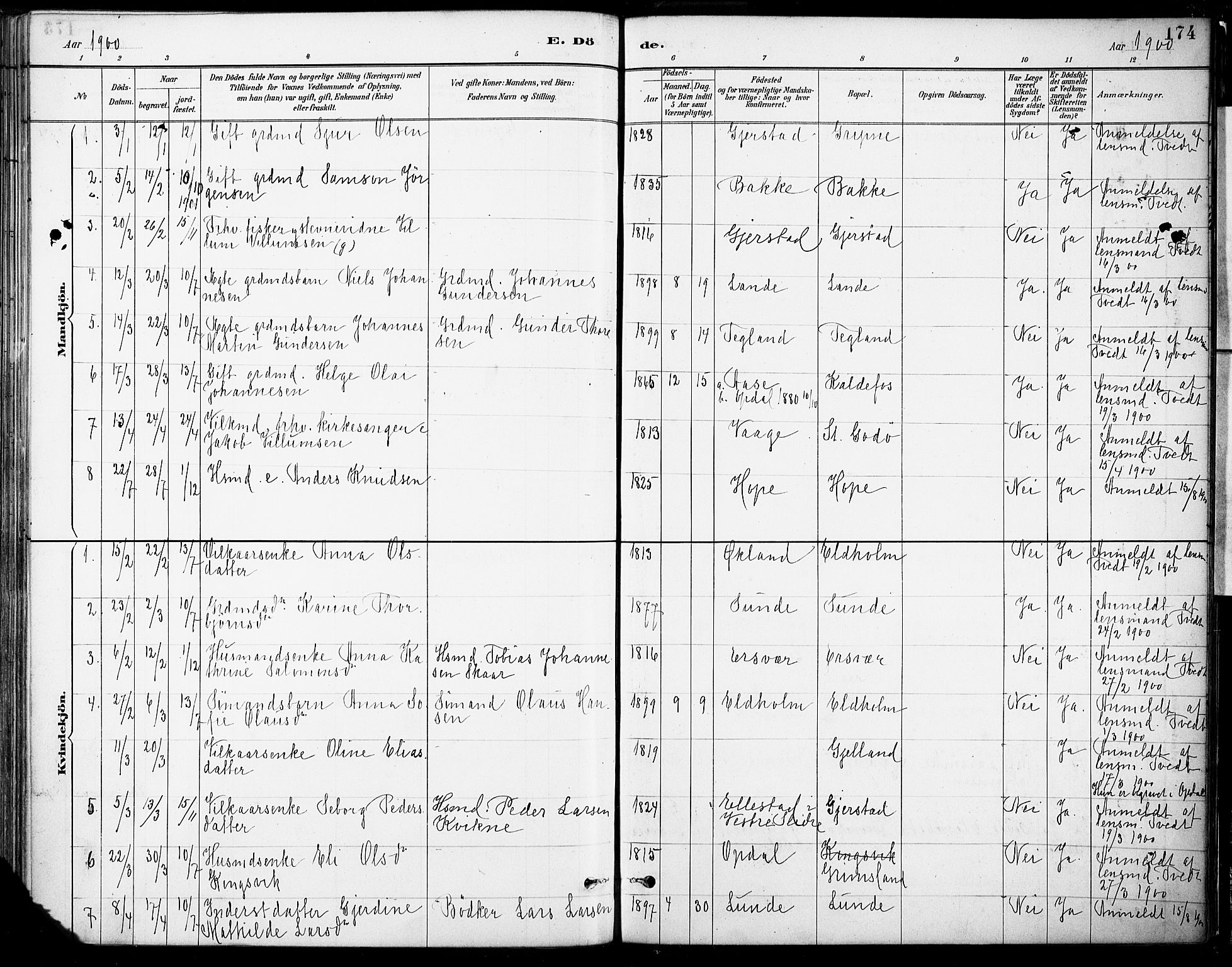 Tysnes sokneprestembete, SAB/A-78601/H/Haa: Parish register (official) no. B 1, 1887-1906, p. 174