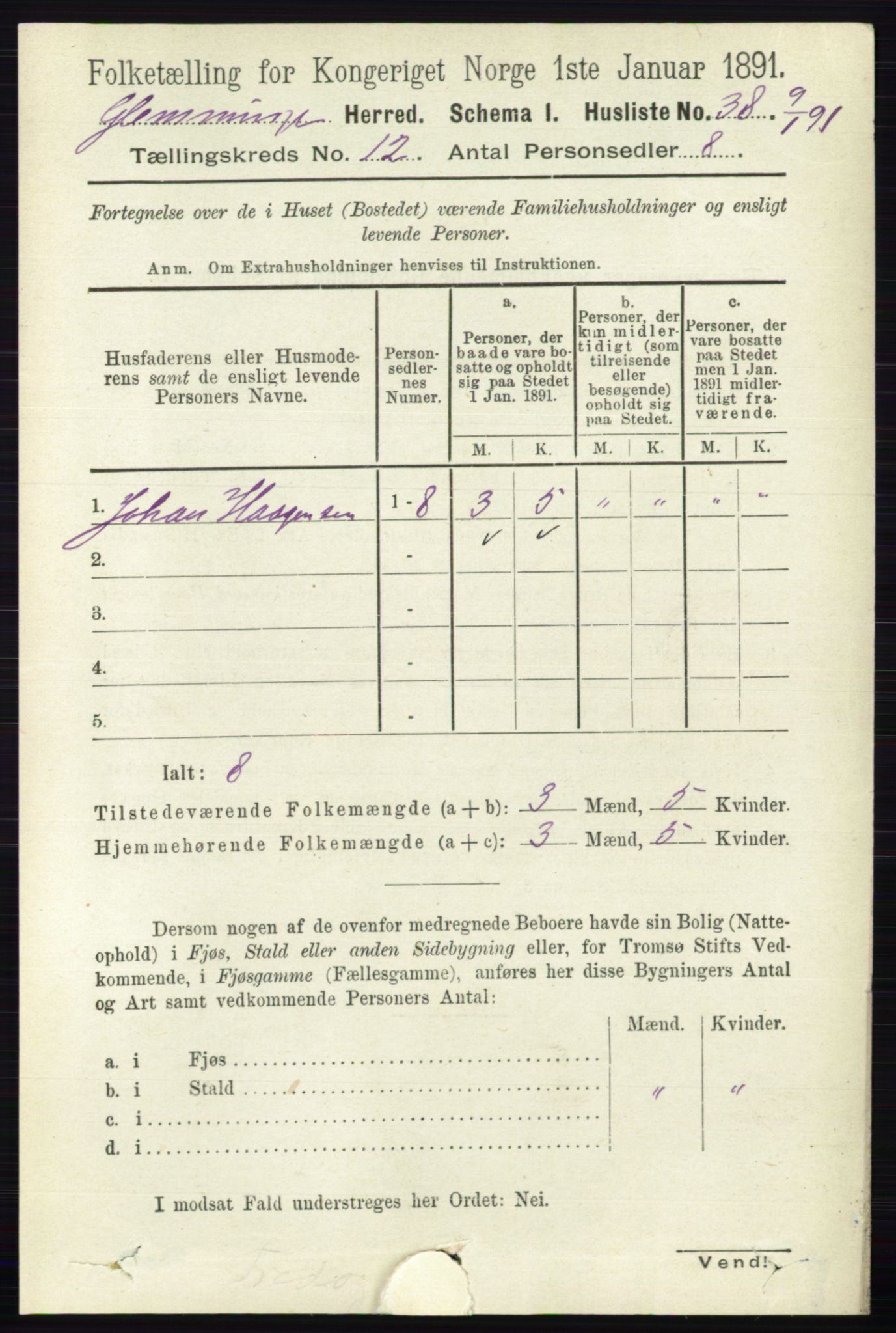 RA, 1891 census for 0132 Glemmen, 1891, p. 10830