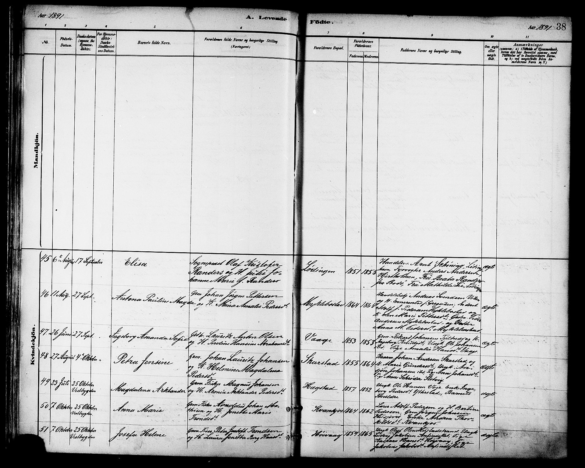 Ministerialprotokoller, klokkerbøker og fødselsregistre - Nordland, SAT/A-1459/872/L1035: Parish register (official) no. 872A10, 1884-1896, p. 38