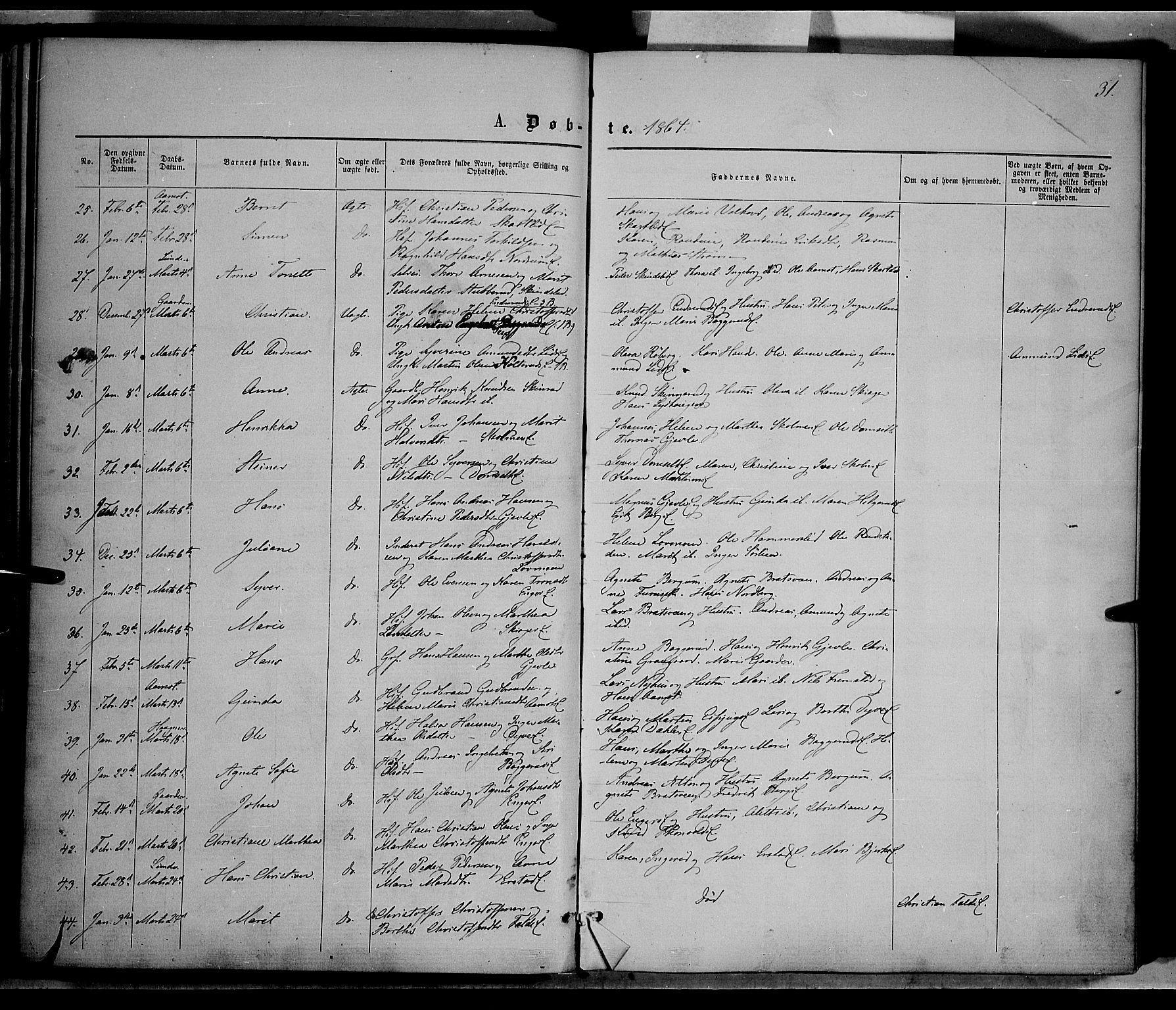 Nordre Land prestekontor, AV/SAH-PREST-124/H/Ha/Haa/L0001: Parish register (official) no. 1, 1860-1871, p. 31