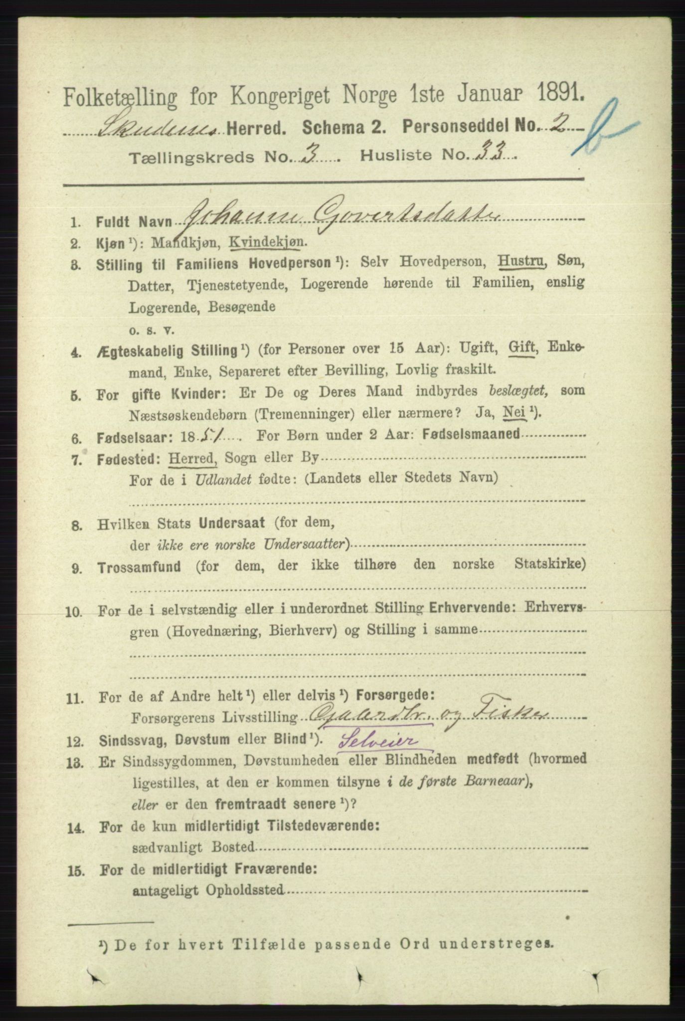 RA, 1891 census for 1150 Skudenes, 1891, p. 4172