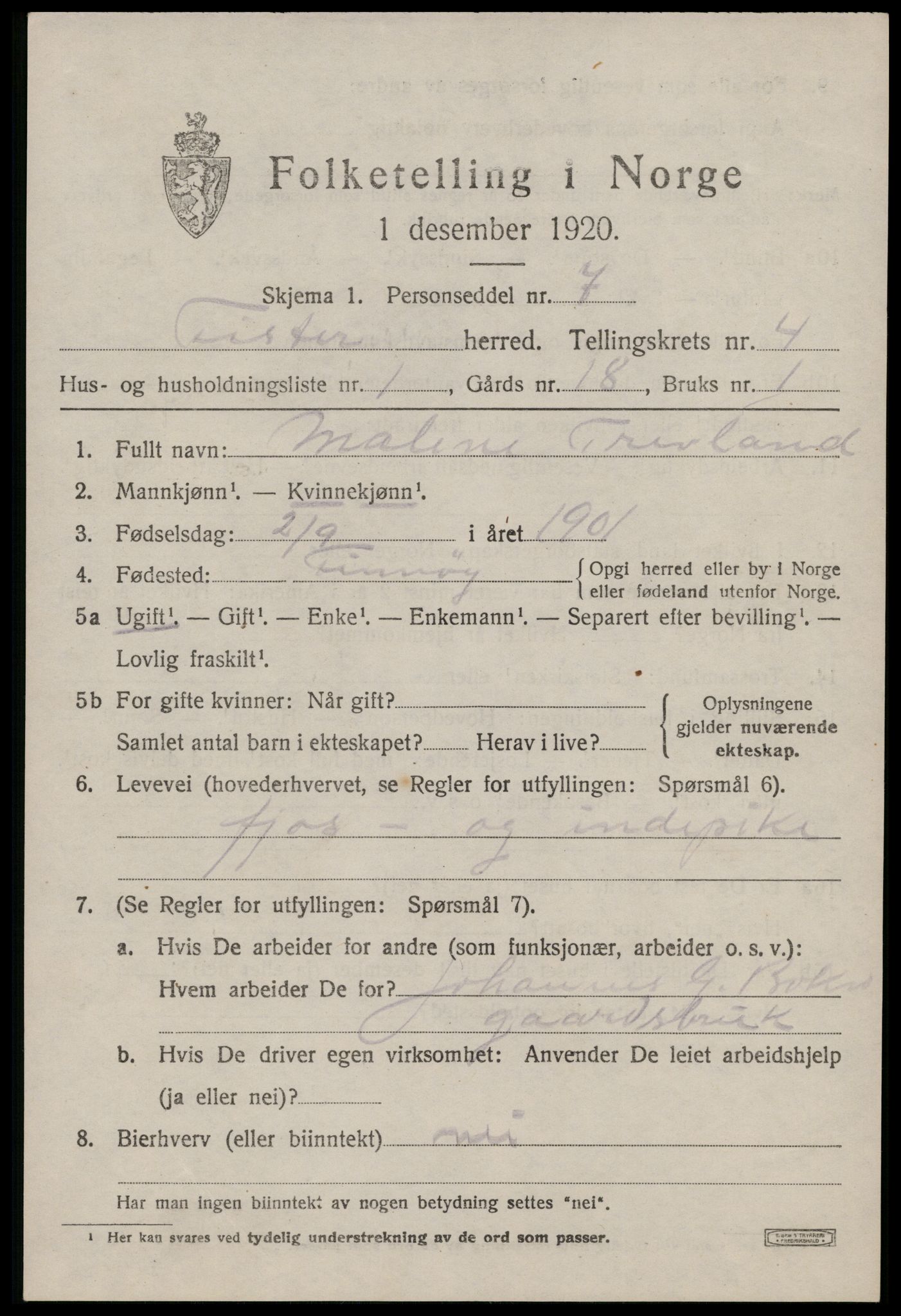 SAST, 1920 census for Fister, 1920, p. 1121