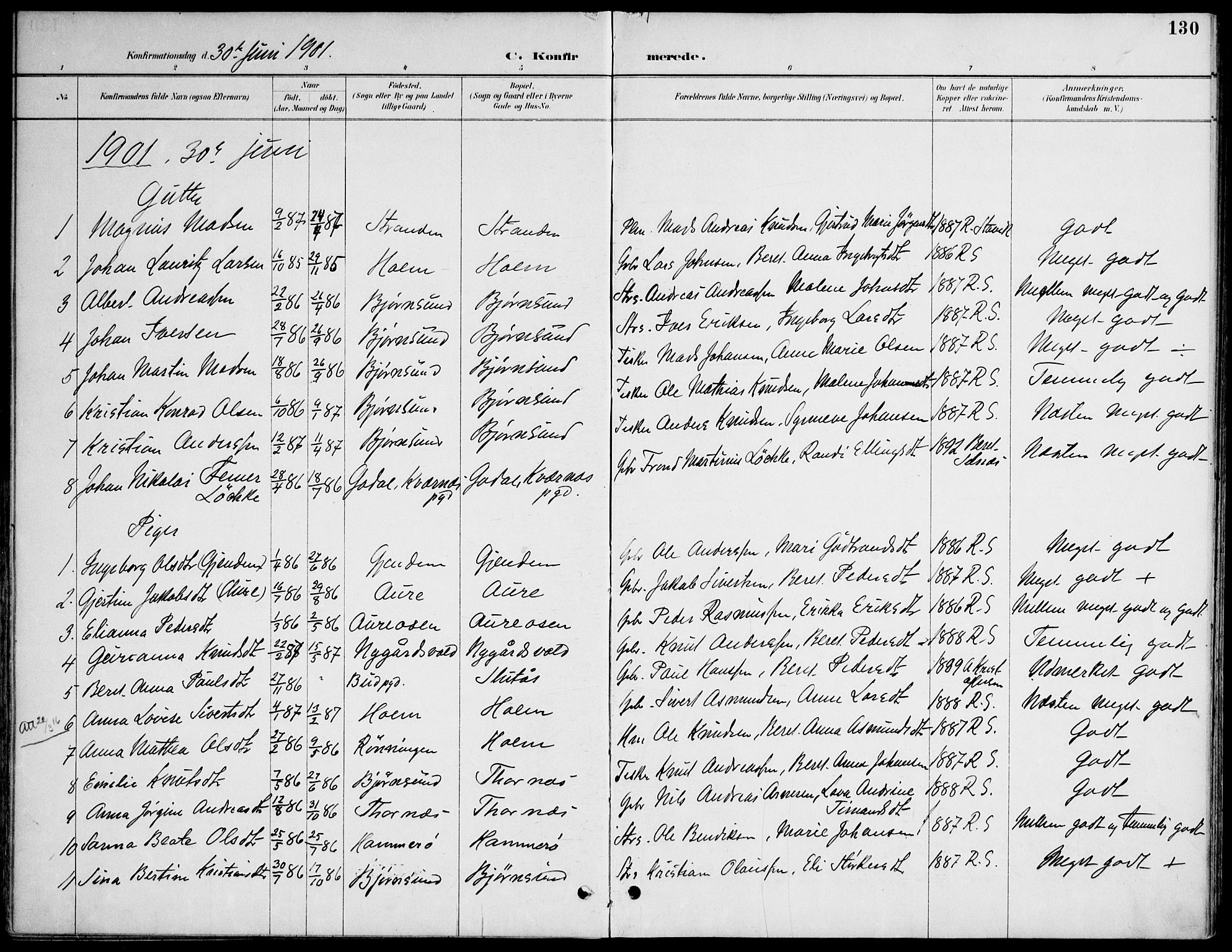 Ministerialprotokoller, klokkerbøker og fødselsregistre - Møre og Romsdal, AV/SAT-A-1454/565/L0750: Parish register (official) no. 565A04, 1887-1905, p. 130