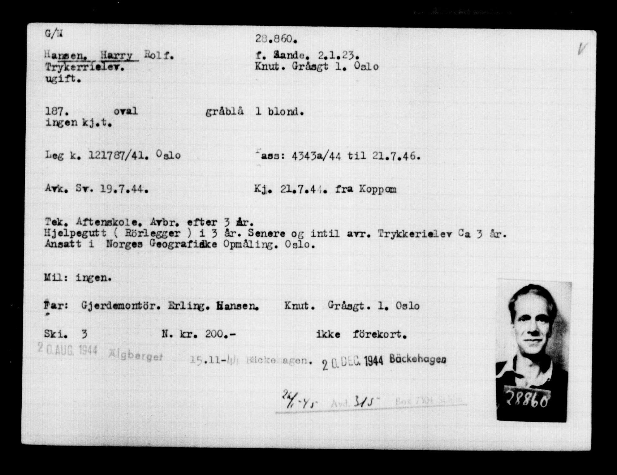 Utenriksstasjonene, Legasjonen i Stockholm, Flyktningkontoret, AV/RA-S-6753/V/Va/L0012: Kjesäterkartoteket, flyktninger med registreringsnr. 28300-31566, 1940-1945, p. 608