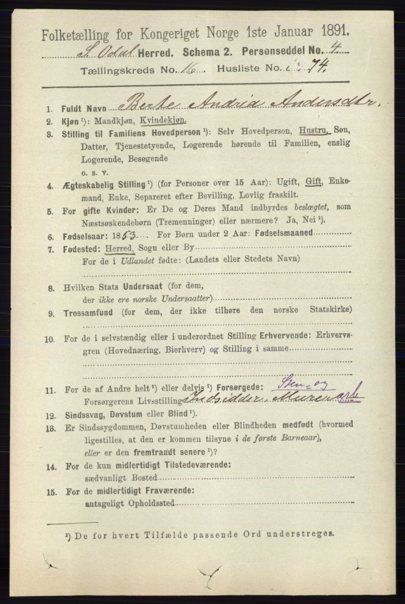 RA, 1891 census for 0419 Sør-Odal, 1891, p. 7775