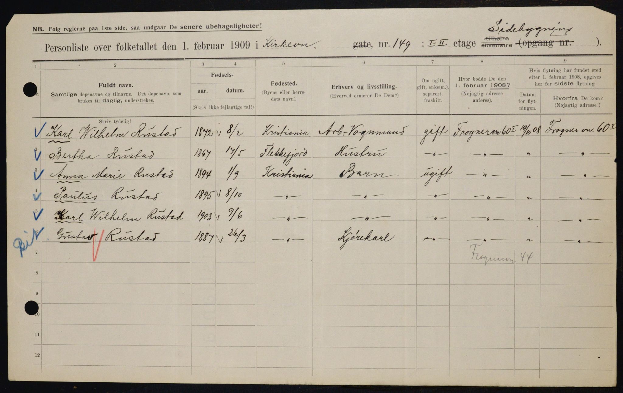 OBA, Municipal Census 1909 for Kristiania, 1909, p. 46911