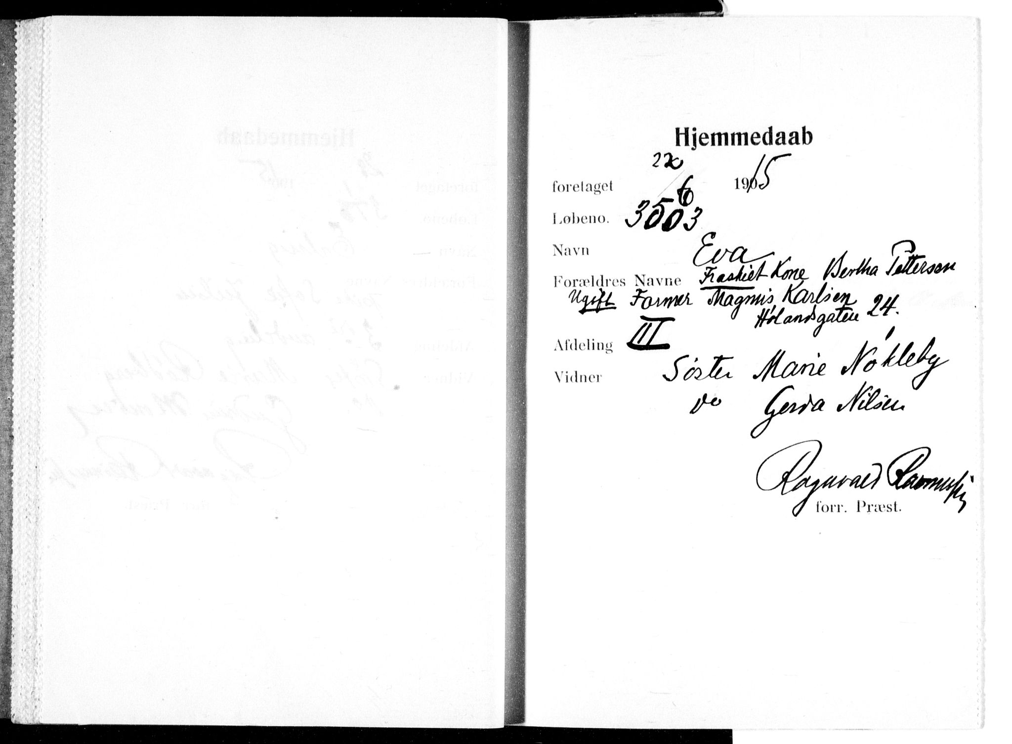 Ullevål sykehus prestekontor Kirkebøker, AV/SAO-A-10542a/K/Ka/L0004: Baptism register no. 4, 1906-1926