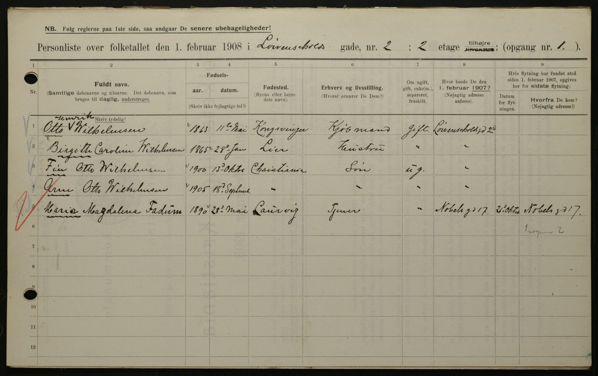 OBA, Municipal Census 1908 for Kristiania, 1908, p. 52685