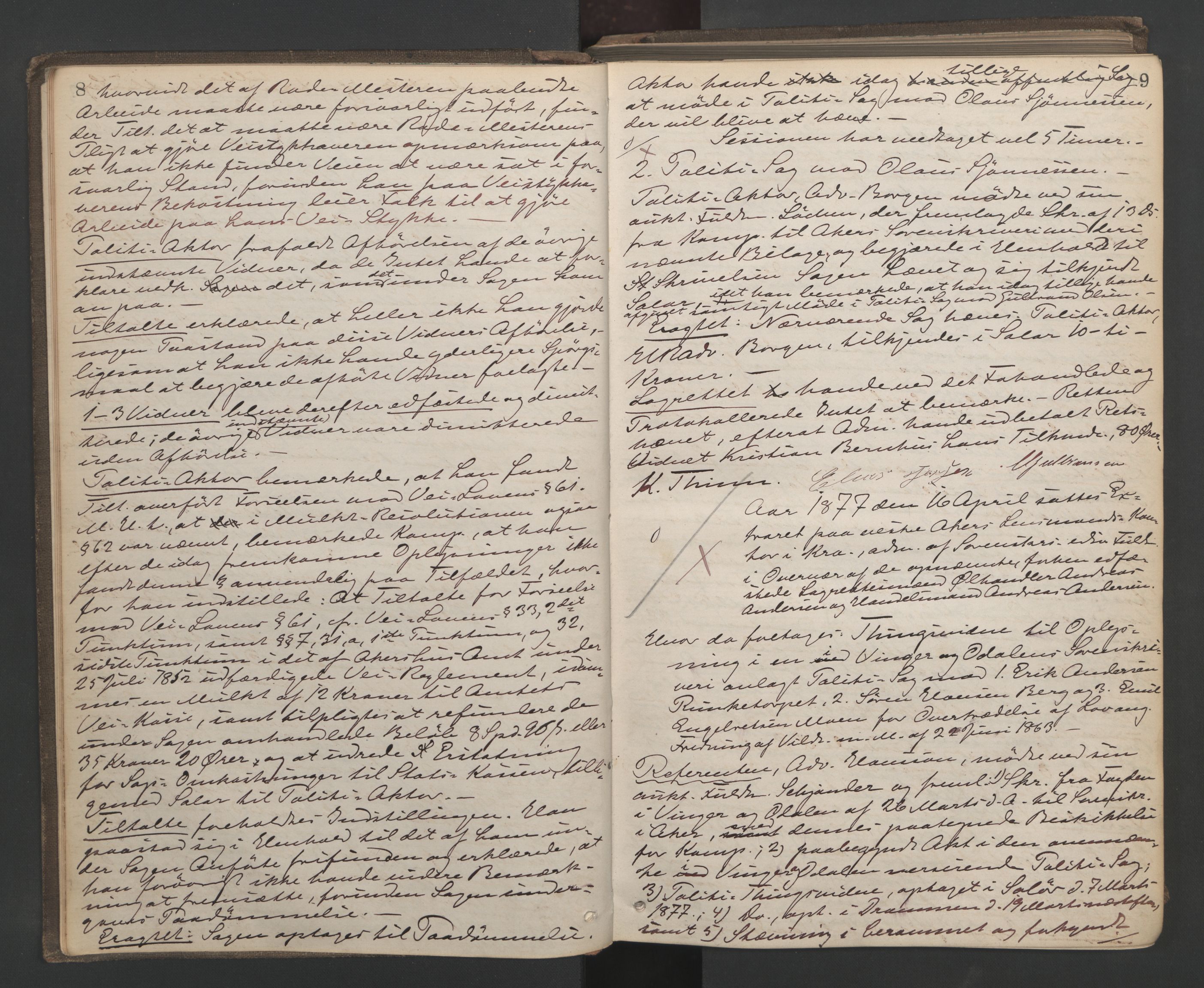 Aker sorenskriveri, AV/SAO-A-10895/F/Fc/Fcb/L0048: Ekstrarettsprotokoll, 1877-1881, p. 8-9