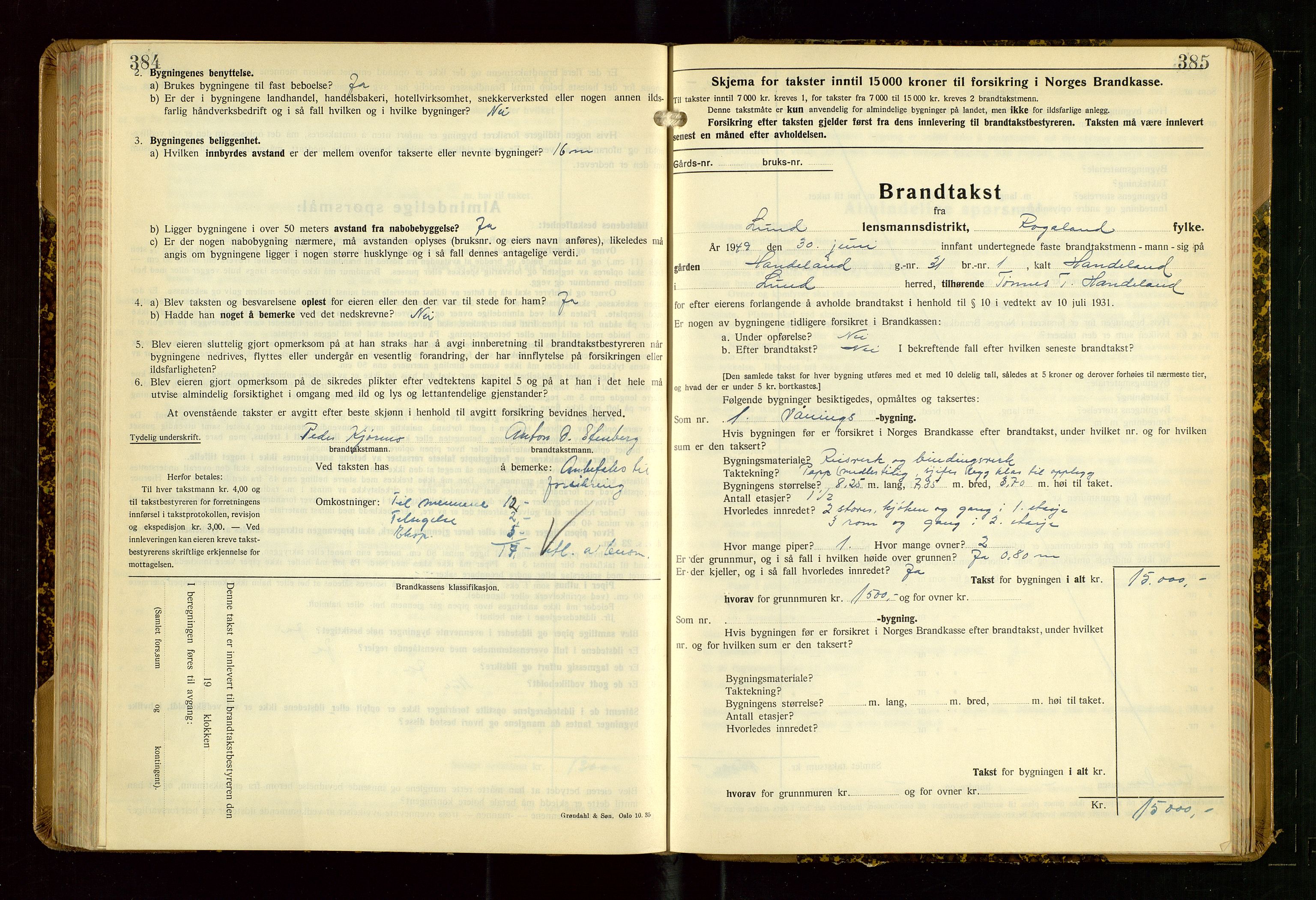 Lund lensmannskontor, AV/SAST-A-100303/Gob/L0006: "Brandtakstprotokoll", 1938-1951, p. 384-385