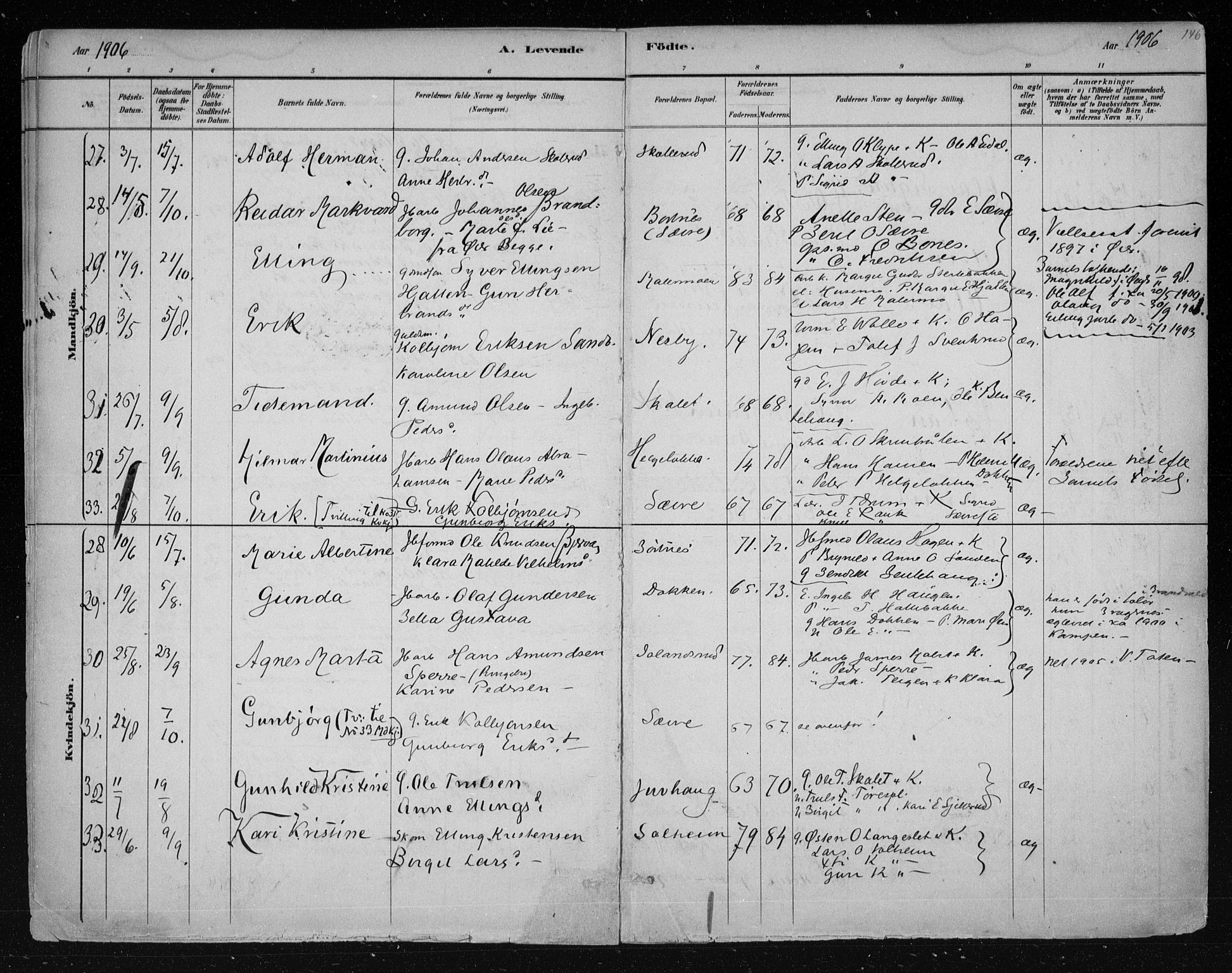 Nes kirkebøker, AV/SAKO-A-236/F/Fa/L0011: Parish register (official) no. 11, 1881-1912, p. 146