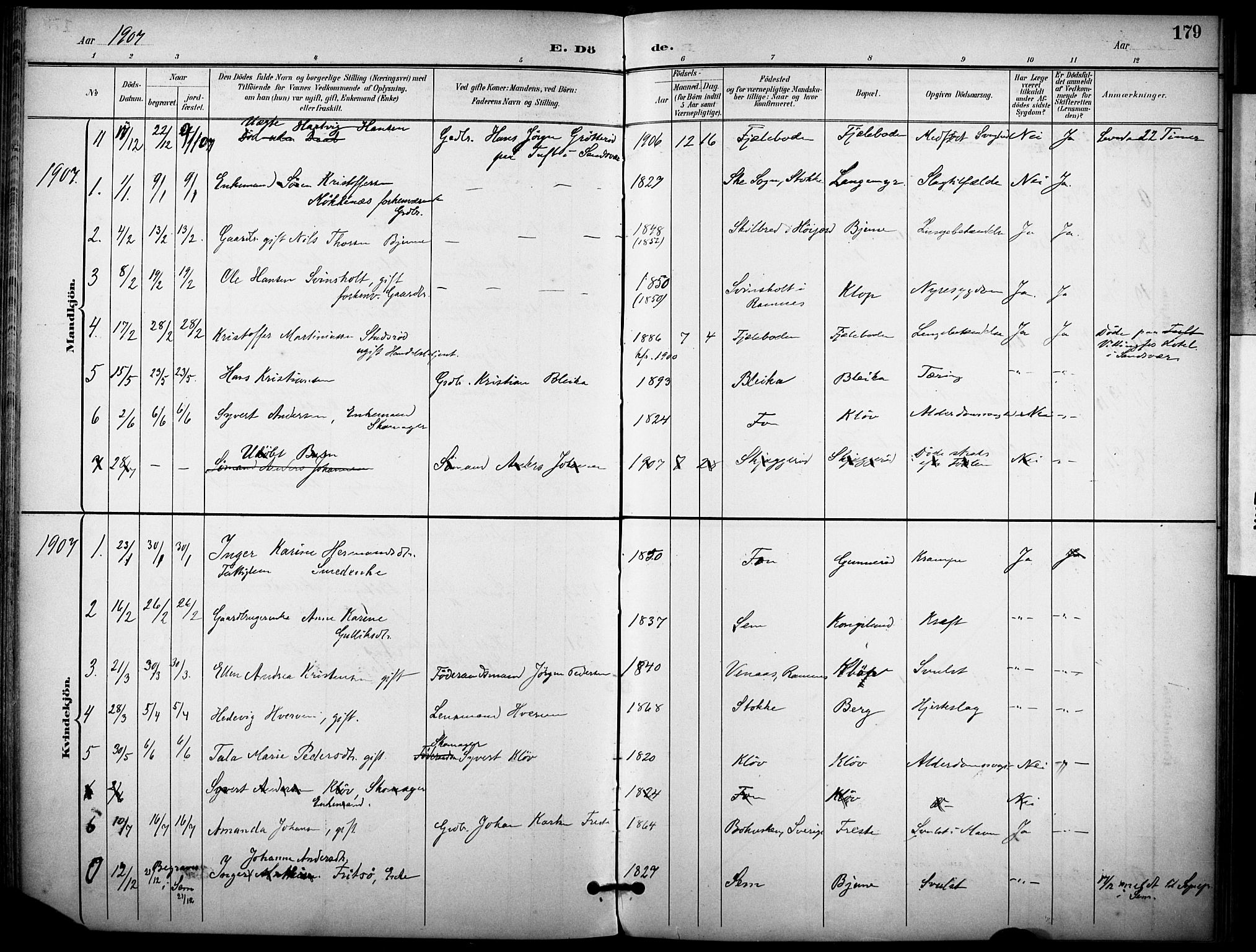 Ramnes kirkebøker, AV/SAKO-A-314/F/Fa/L0008: Parish register (official) no. I 8, 1896-1913, p. 179