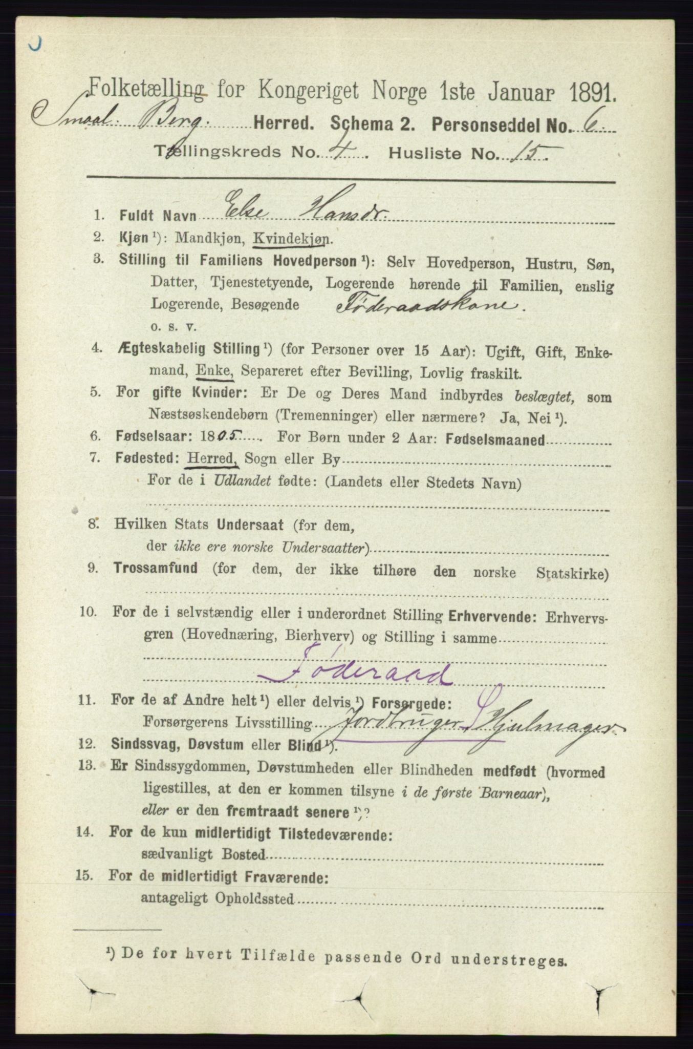 RA, 1891 census for 0116 Berg, 1891, p. 2904