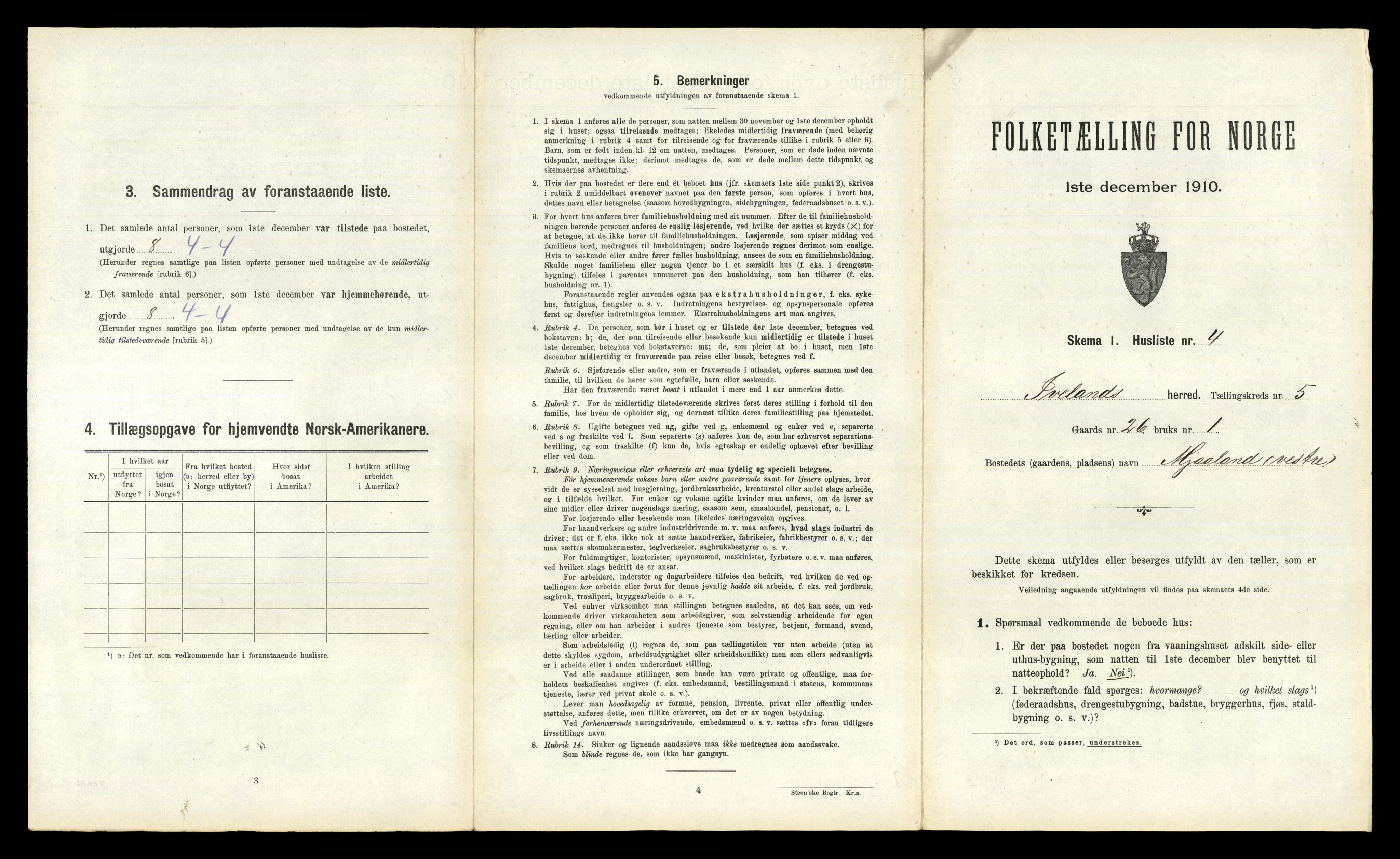 RA, 1910 census for Iveland, 1910, p. 227