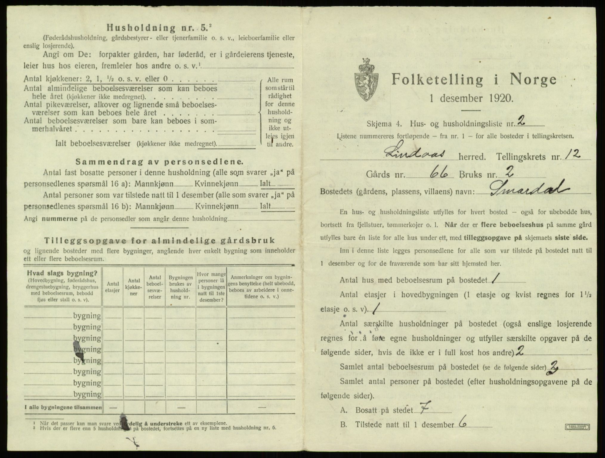 SAB, 1920 census for Lindås, 1920, p. 768