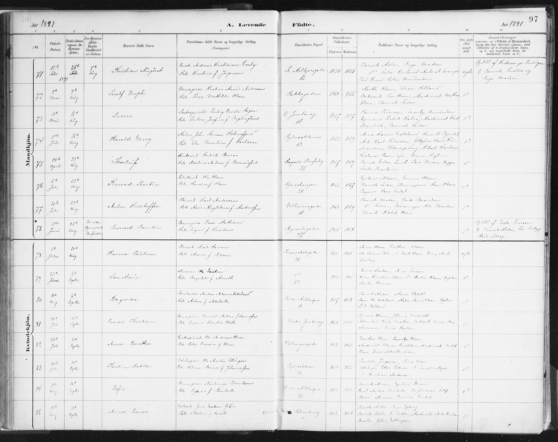 Johanneskirken sokneprestembete, AV/SAB-A-76001/H/Haa/L0001: Parish register (official) no. A 1, 1885-1900, p. 97