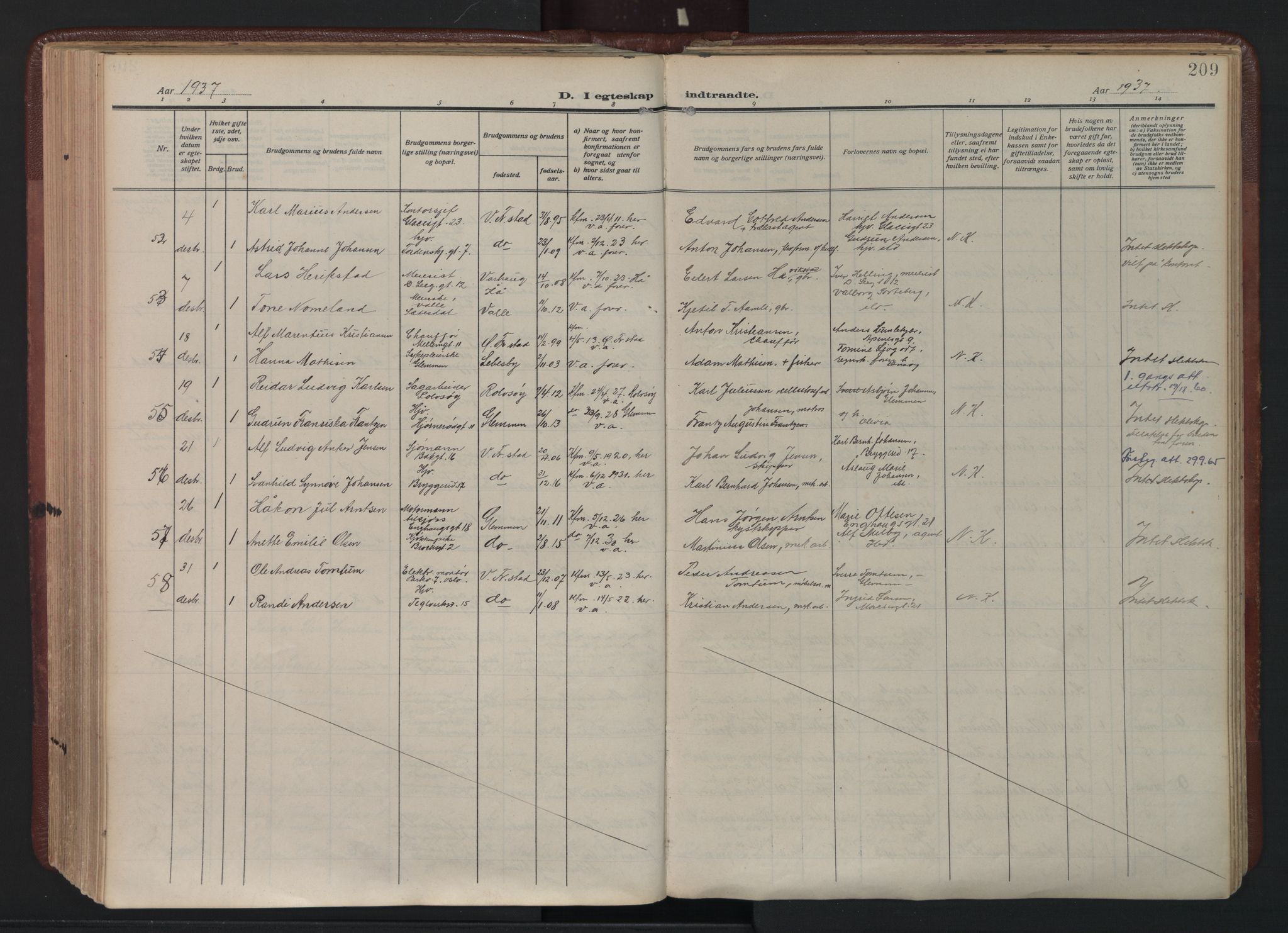 Fredrikstad domkirkes prestekontor Kirkebøker, AV/SAO-A-10906/F/Fa/L0009: Parish register (official) no. 9, 1908-1946, p. 209