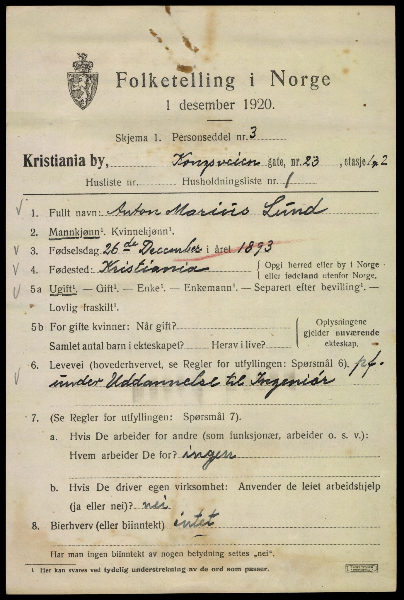 SAO, 1920 census for Kristiania, 1920, p. 348027