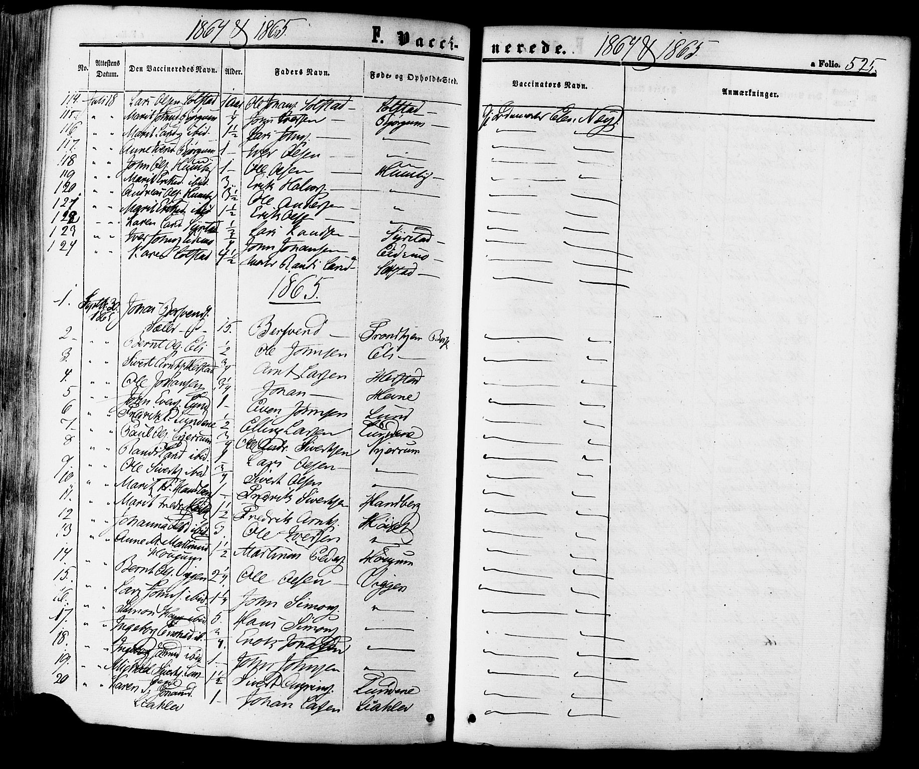 Ministerialprotokoller, klokkerbøker og fødselsregistre - Sør-Trøndelag, AV/SAT-A-1456/665/L0772: Parish register (official) no. 665A07, 1856-1878, p. 525
