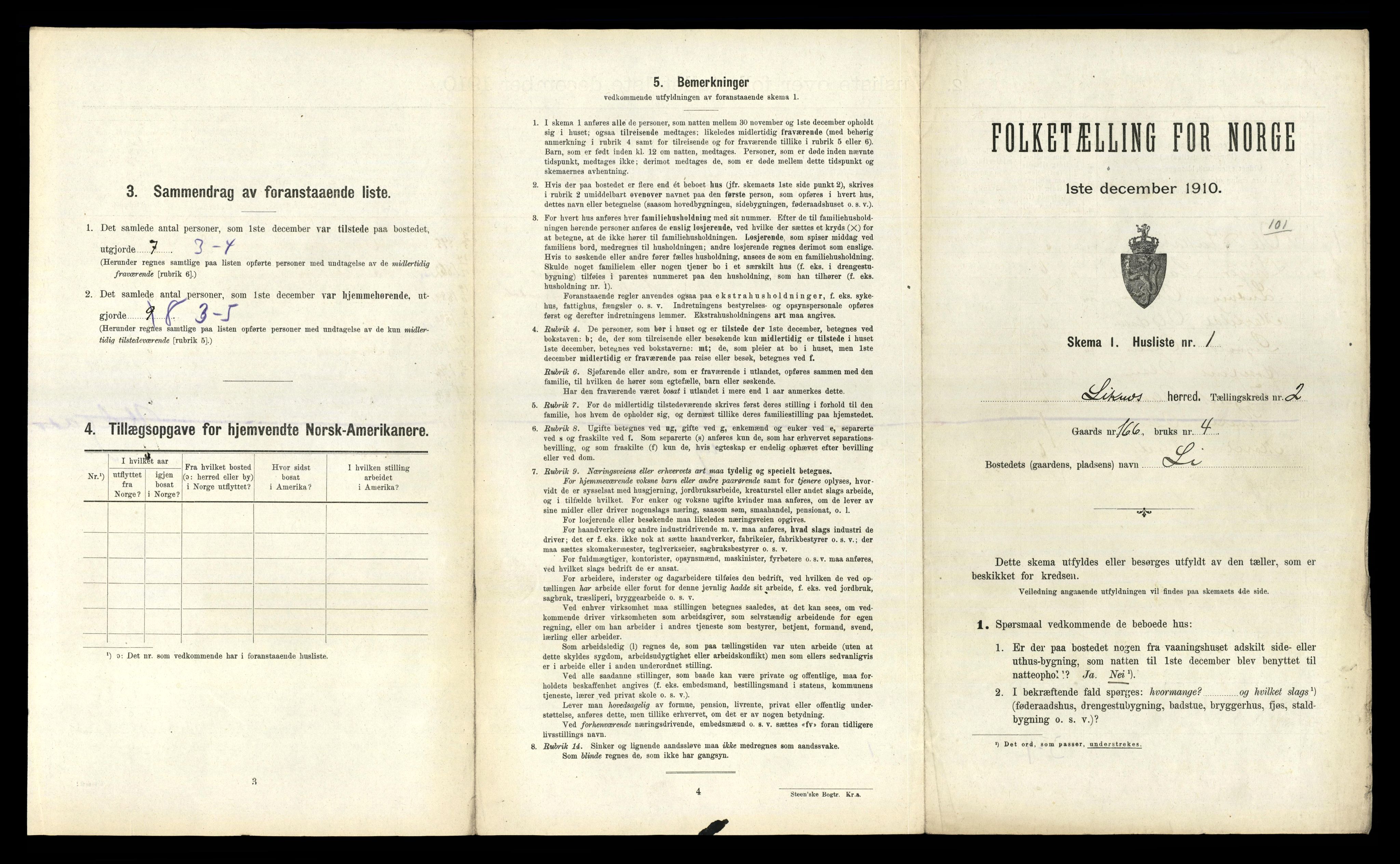 RA, 1910 census for Liknes, 1910, p. 158