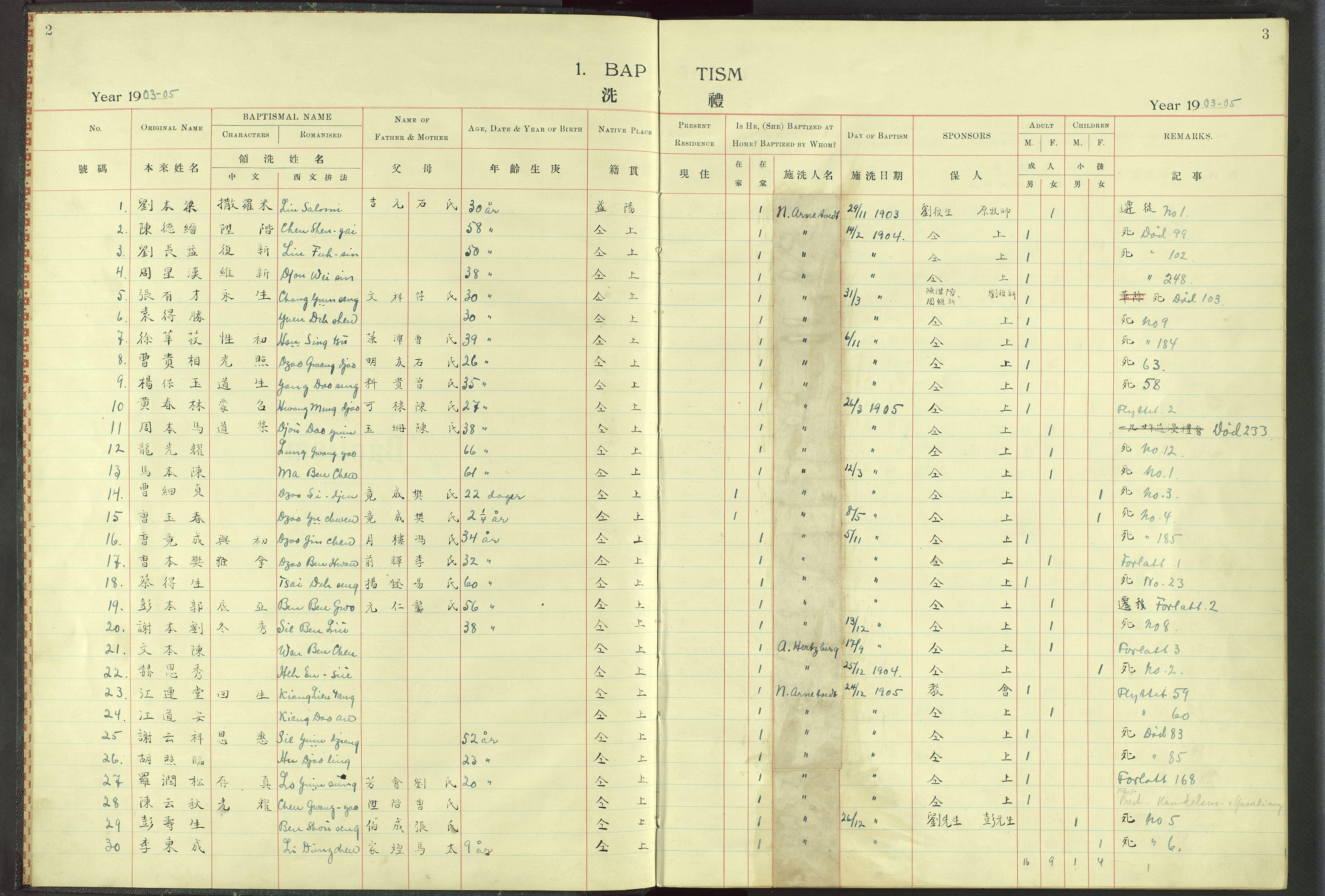 Det Norske Misjonsselskap - utland - Kina (Hunan), VID/MA-A-1065/Dm/L0018: Parish register (official) no. 56, 1903-1920, p. 2-3