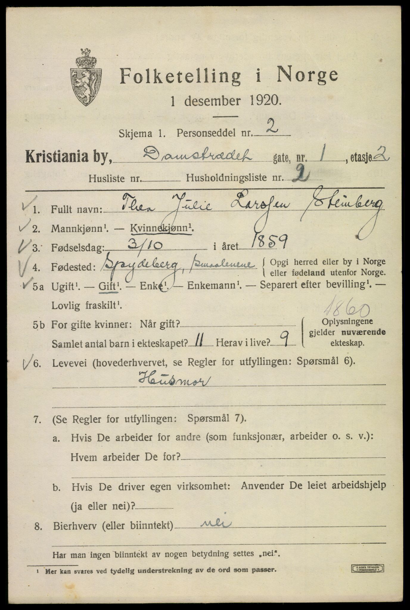 SAO, 1920 census for Kristiania, 1920, p. 193991