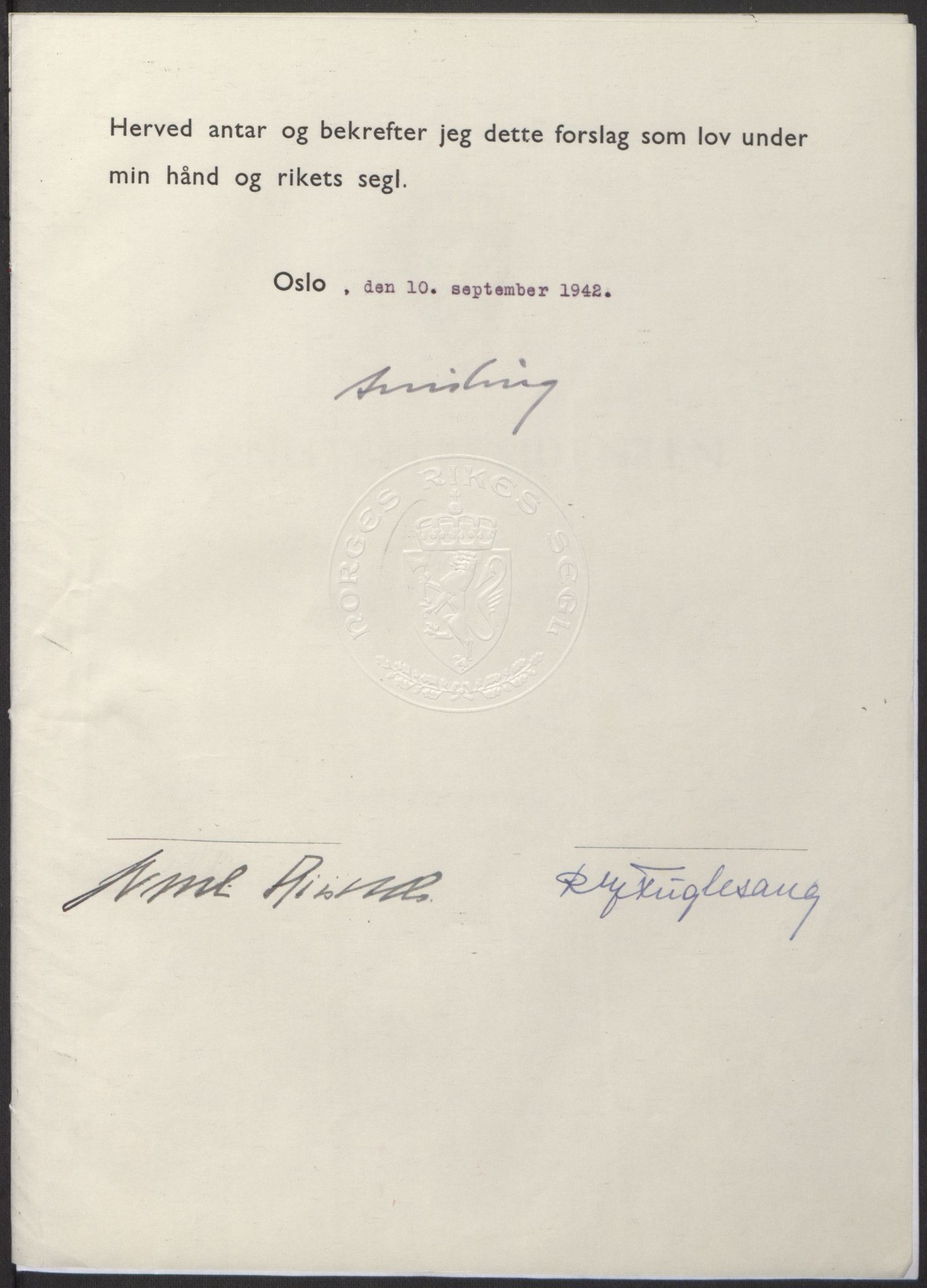 NS-administrasjonen 1940-1945 (Statsrådsekretariatet, de kommisariske statsråder mm), AV/RA-S-4279/D/Db/L0098: Lover II, 1942, p. 373