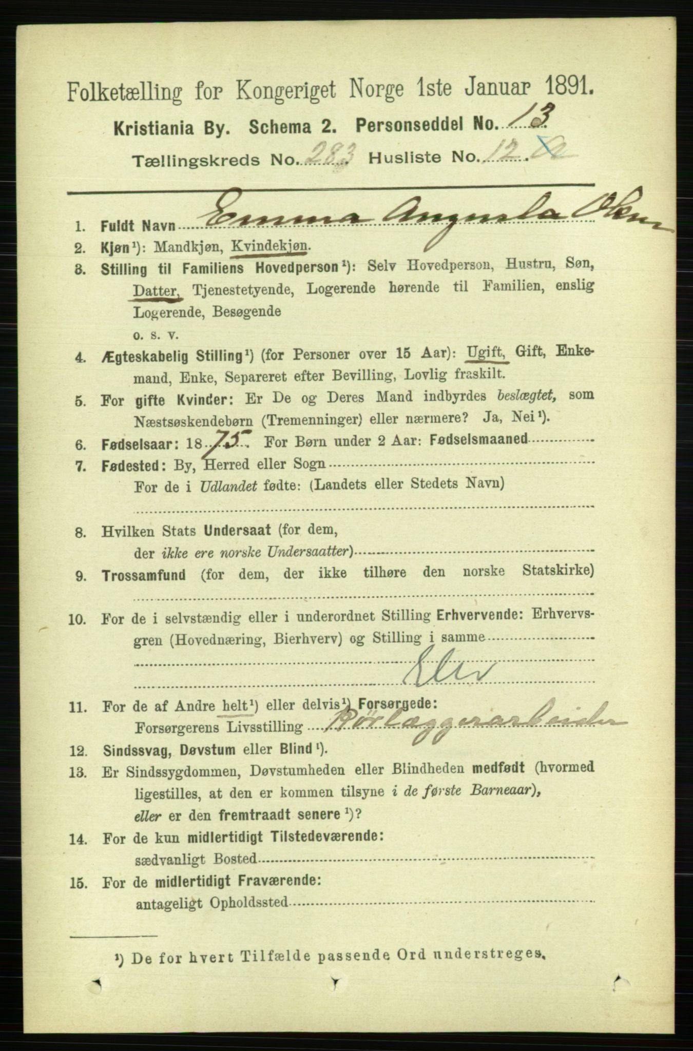 RA, 1891 census for 0301 Kristiania, 1891, p. 173118