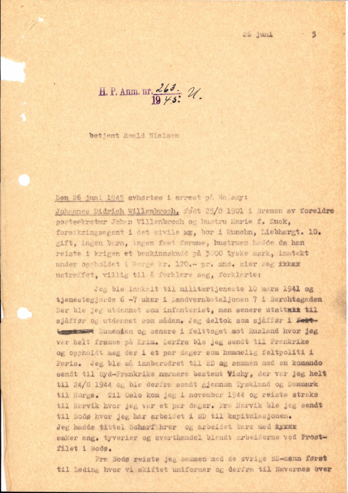 Forsvaret, Forsvarets overkommando II, AV/RA-RAFA-3915/D/Db/L0036: CI Questionaires. Tyske okkupasjonsstyrker i Norge. Tyskere., 1945-1946, p. 104