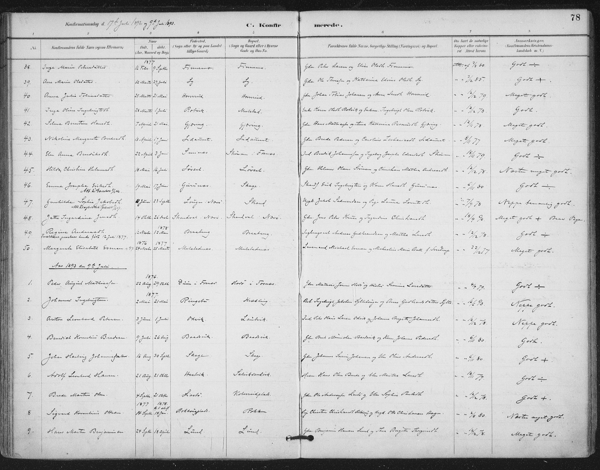 Ministerialprotokoller, klokkerbøker og fødselsregistre - Nord-Trøndelag, AV/SAT-A-1458/780/L0644: Parish register (official) no. 780A08, 1886-1903, p. 78