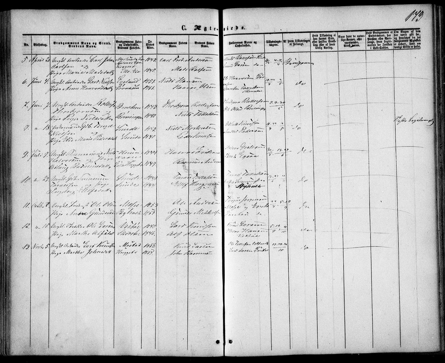 Gjerstad sokneprestkontor, SAK/1111-0014/F/Fa/Faa/L0007: Parish register (official) no. A 7, 1858-1875, p. 173