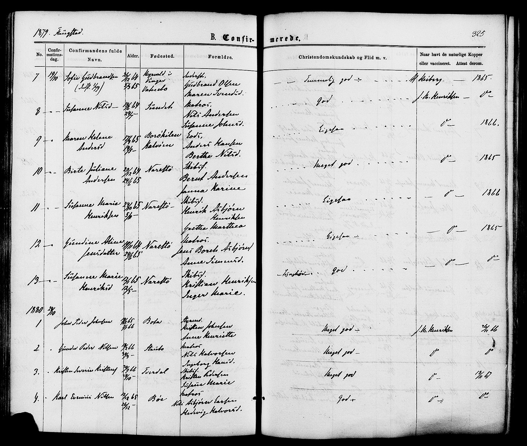 Dypvåg sokneprestkontor, AV/SAK-1111-0007/F/Fa/Faa/L0007: Parish register (official) no. A 7 /2, 1877-1884, p. 325