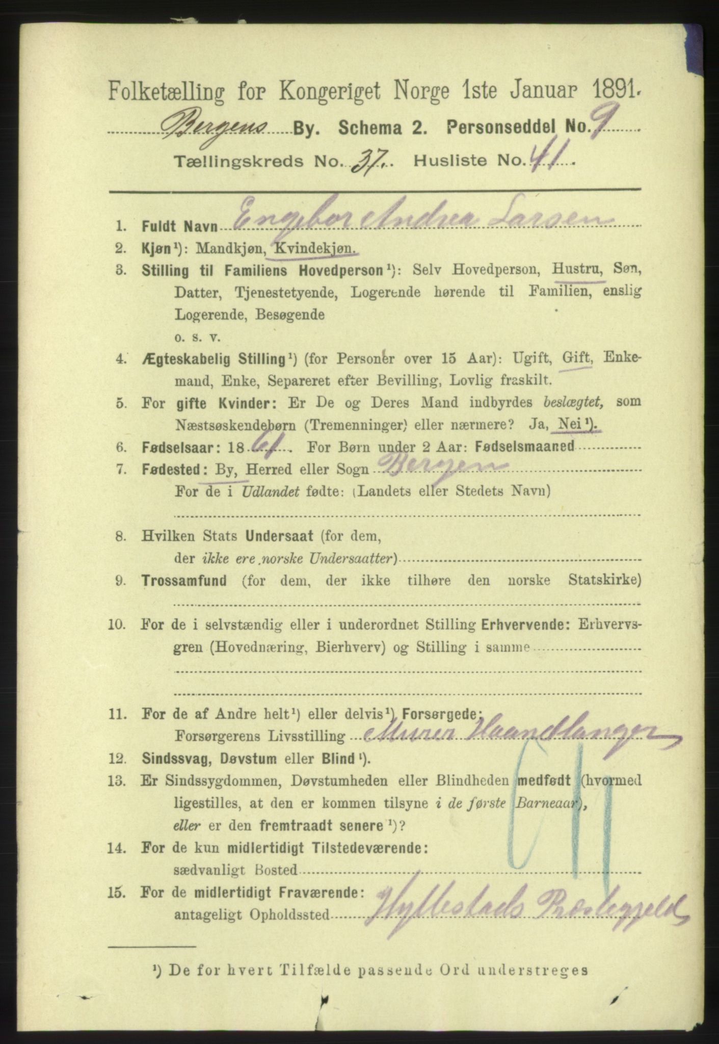 RA, 1891 Census for 1301 Bergen, 1891, p. 45556