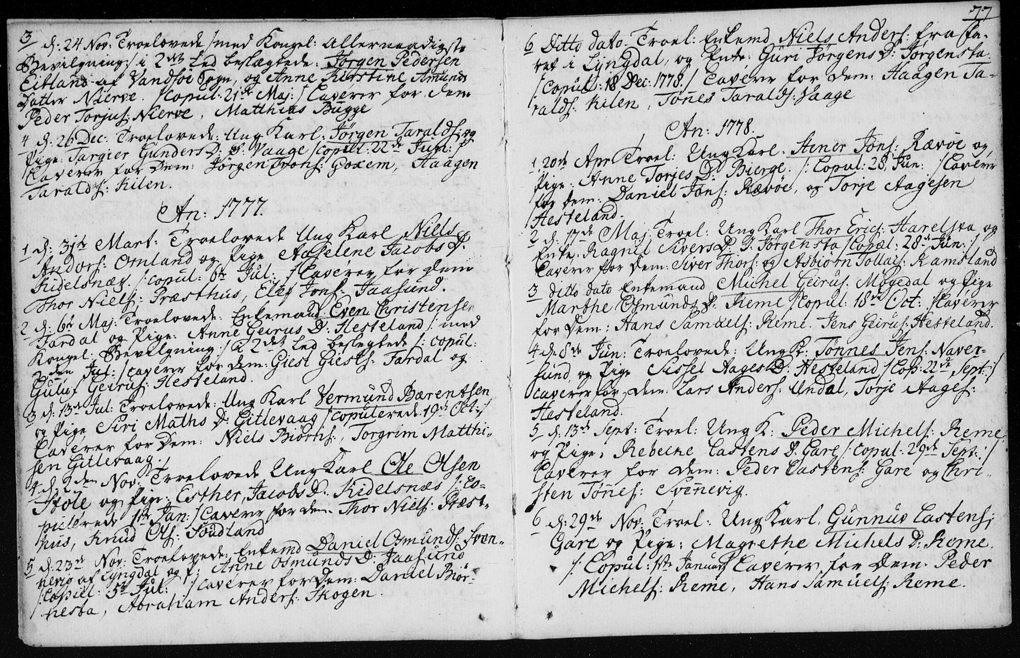 Sør-Audnedal sokneprestkontor, AV/SAK-1111-0039/F/Fa/Fab/L0003: Parish register (official) no. A 3, 1766-1828, p. 77