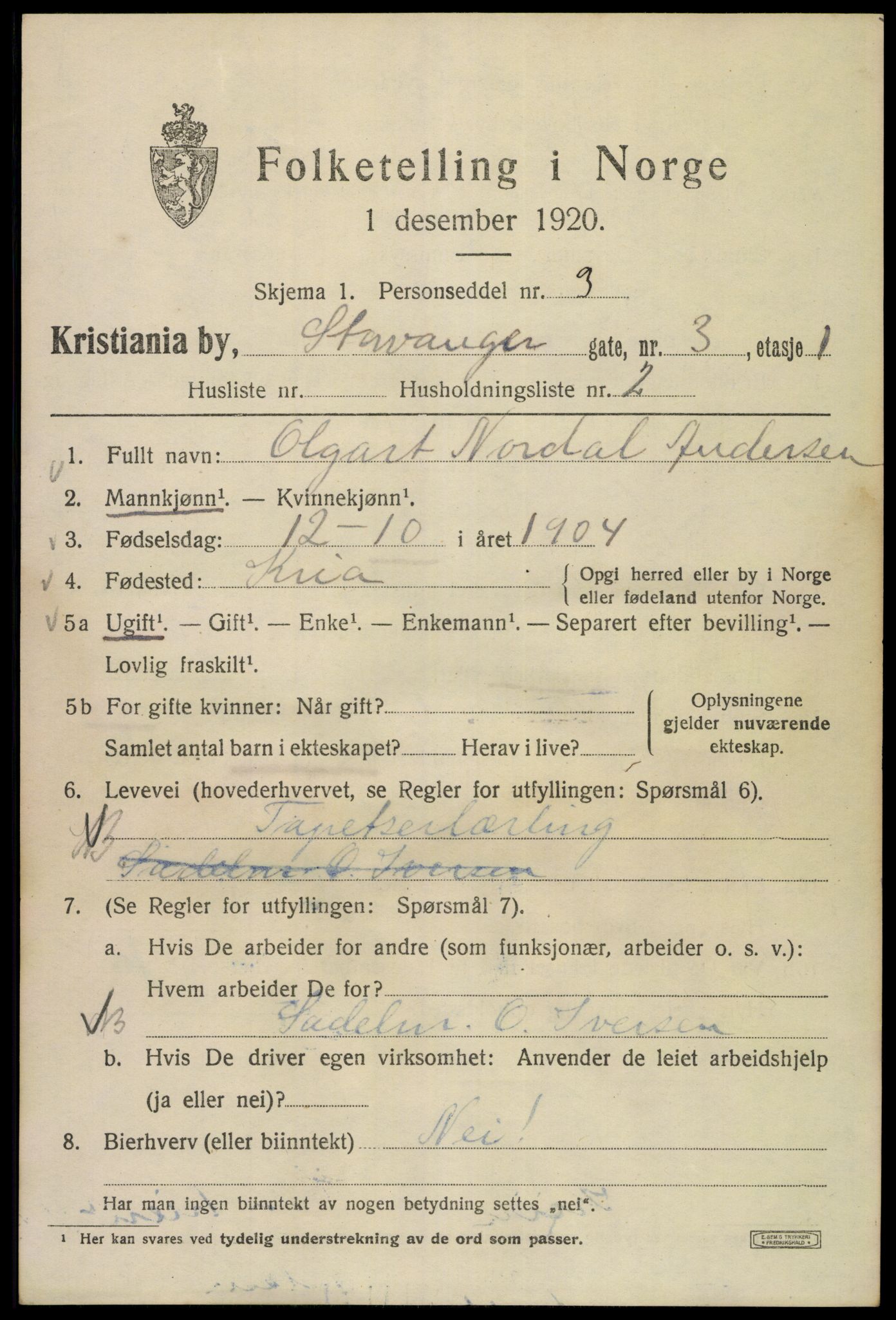 SAO, 1920 census for Kristiania, 1920, p. 536375