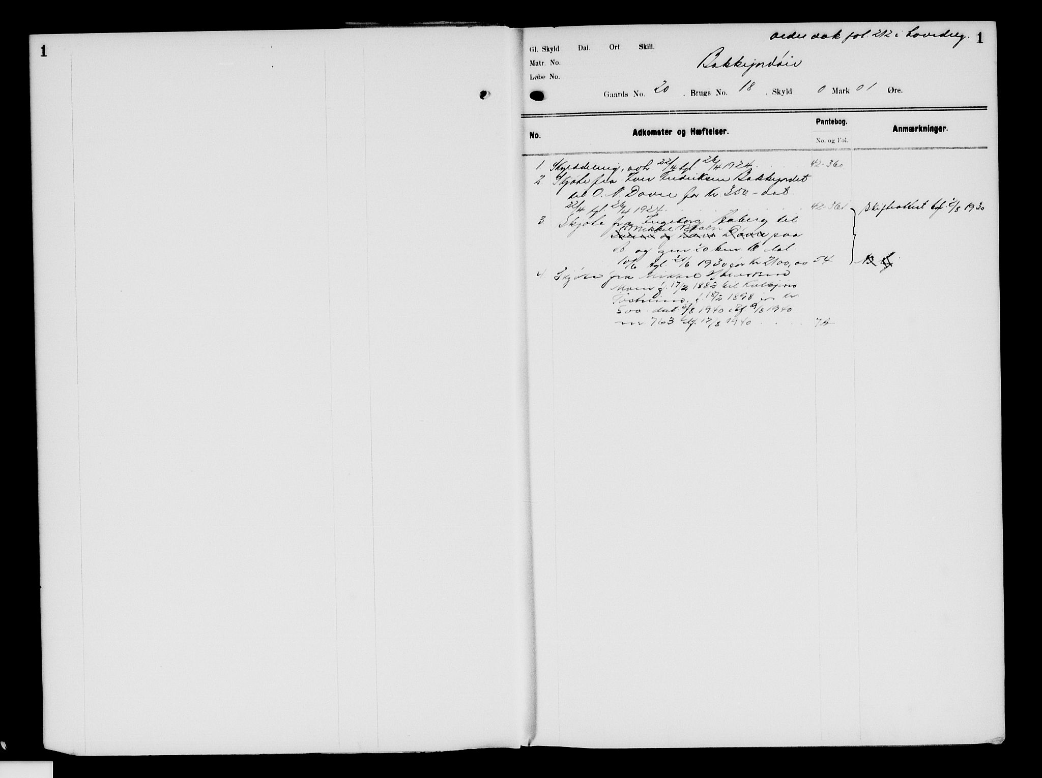 Valdres sorenskriveri, AV/SAH-TING-016/H/Ha/Hae/L0006: Mortgage register no. 5.6, 1924-1940, p. 1