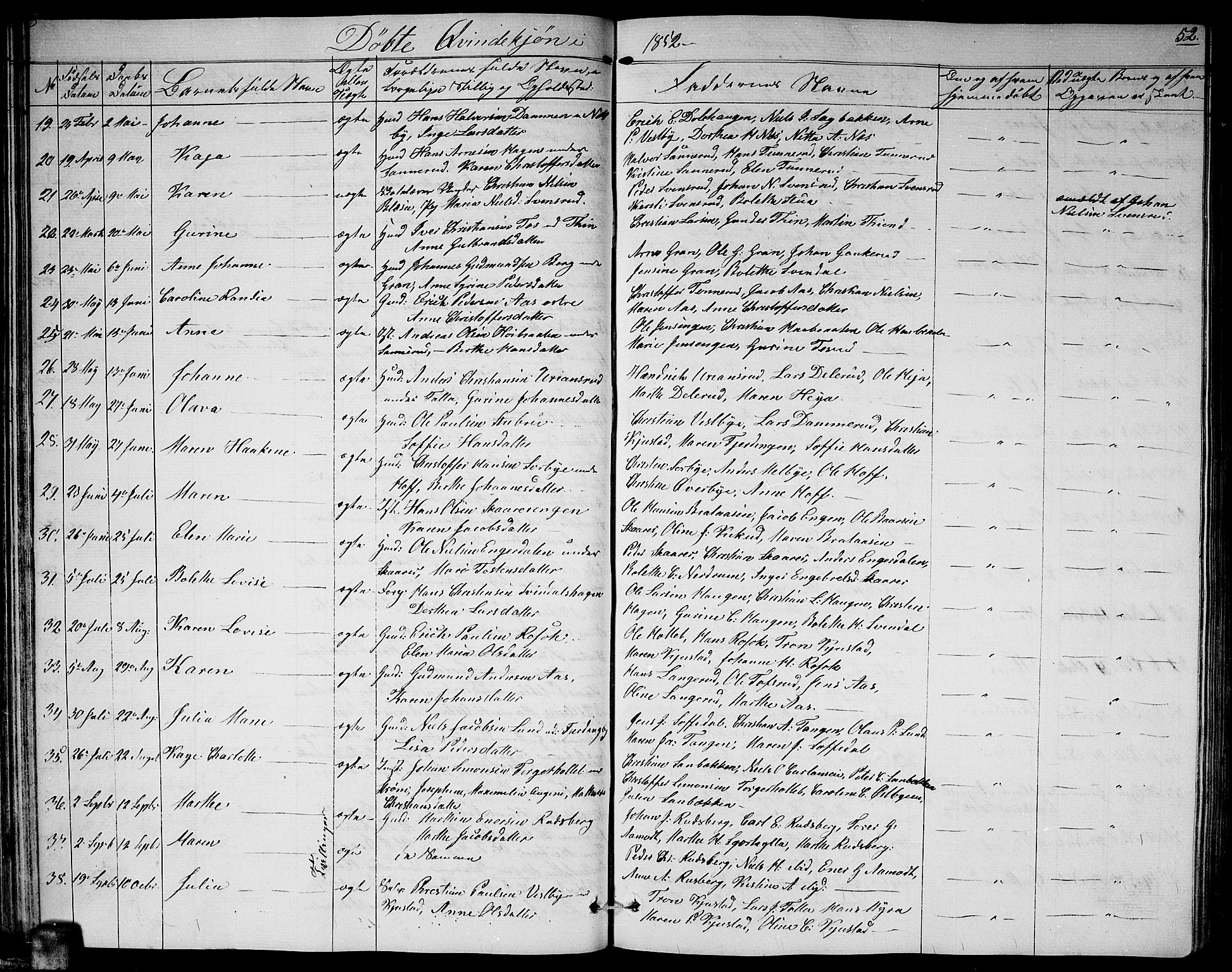 Fet prestekontor Kirkebøker, AV/SAO-A-10370a/G/Ga/L0002: Parish register (copy) no. I 2, 1843-1859, p. 52