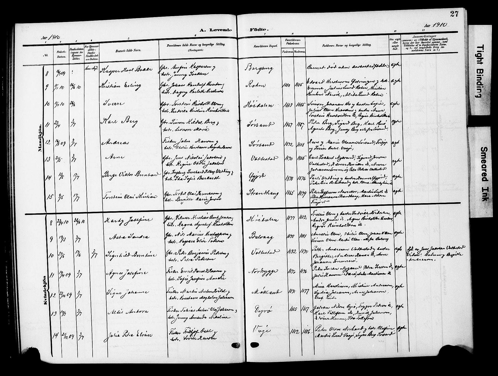 Ministerialprotokoller, klokkerbøker og fødselsregistre - Nordland, AV/SAT-A-1459/893/L1350: Parish register (copy) no. 893C05, 1906-1927, p. 27