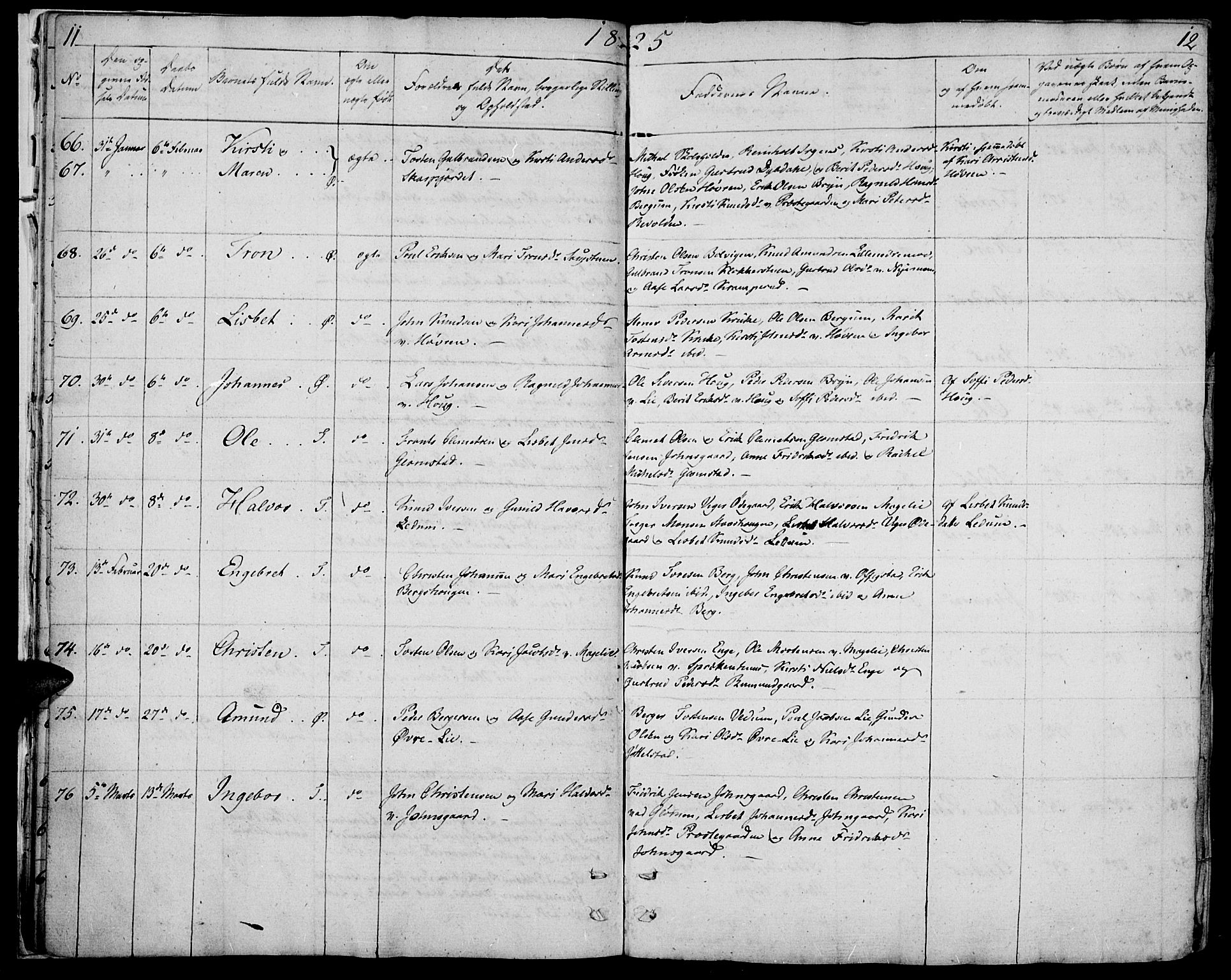 Øyer prestekontor, SAH/PREST-084/H/Ha/Haa/L0004: Parish register (official) no. 4, 1824-1841, p. 11-12