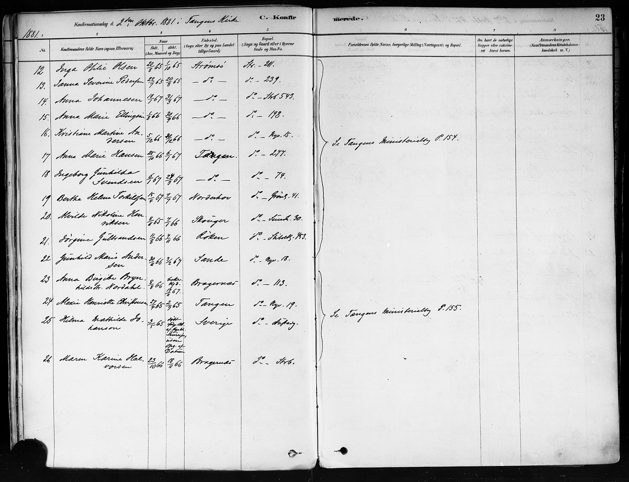 Strømsø kirkebøker, AV/SAKO-A-246/F/Fa/L0022: Parish register (official) no. I 22, 1879-1899, p. 23