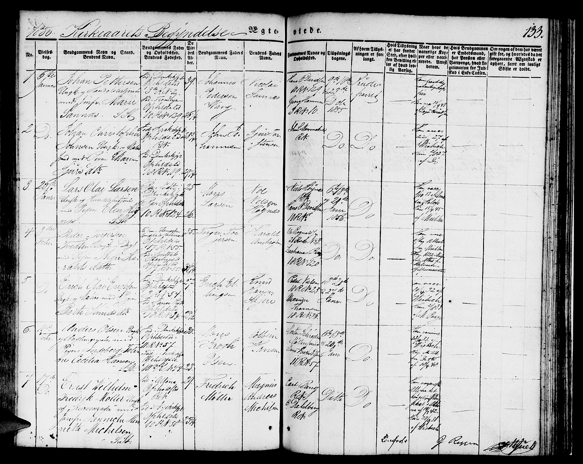 Domkirken sokneprestembete, SAB/A-74801/H/Hab/L0029: Parish register (copy) no. D 1, 1839-1857, p. 133