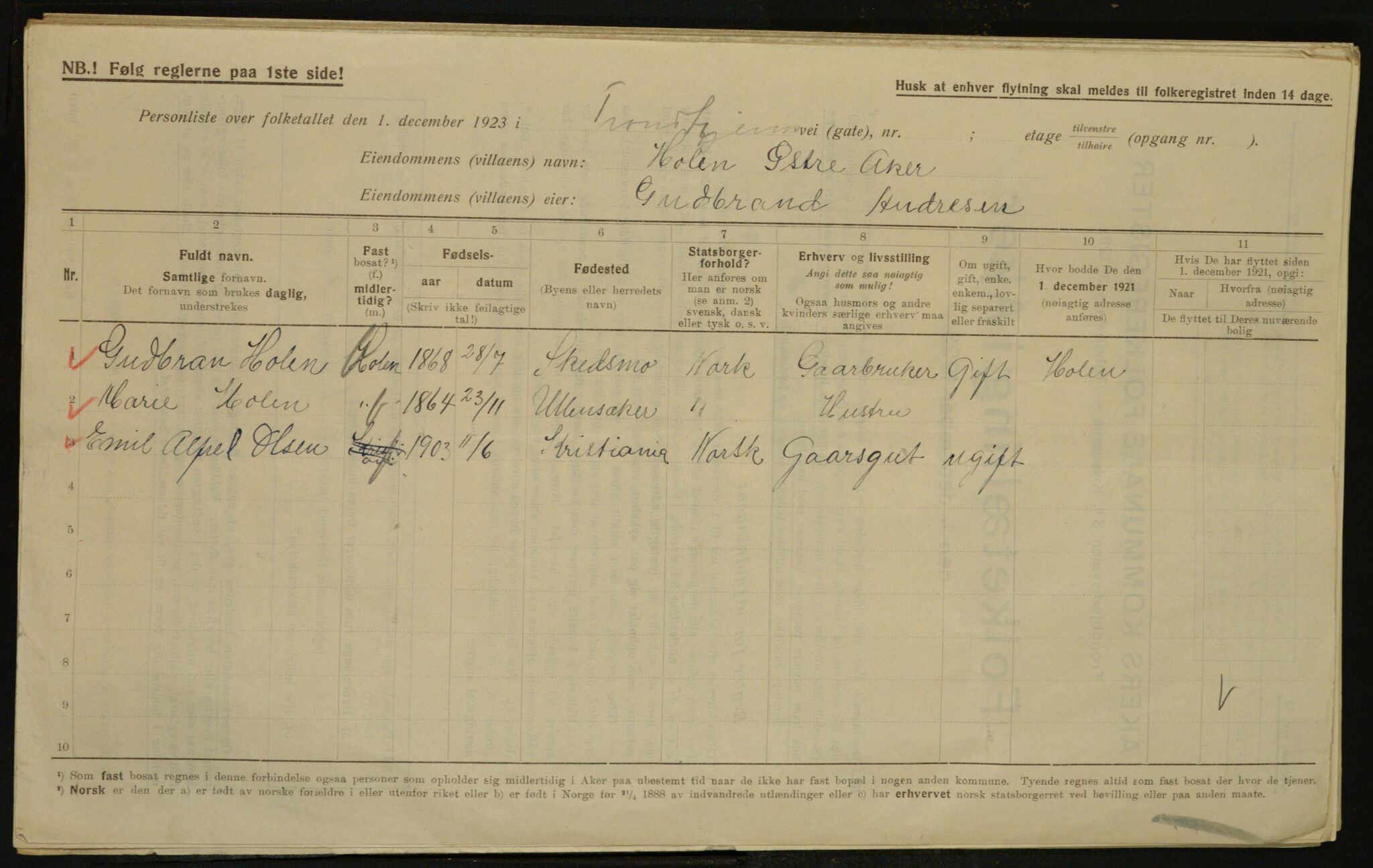 , Municipal Census 1923 for Aker, 1923, p. 33558